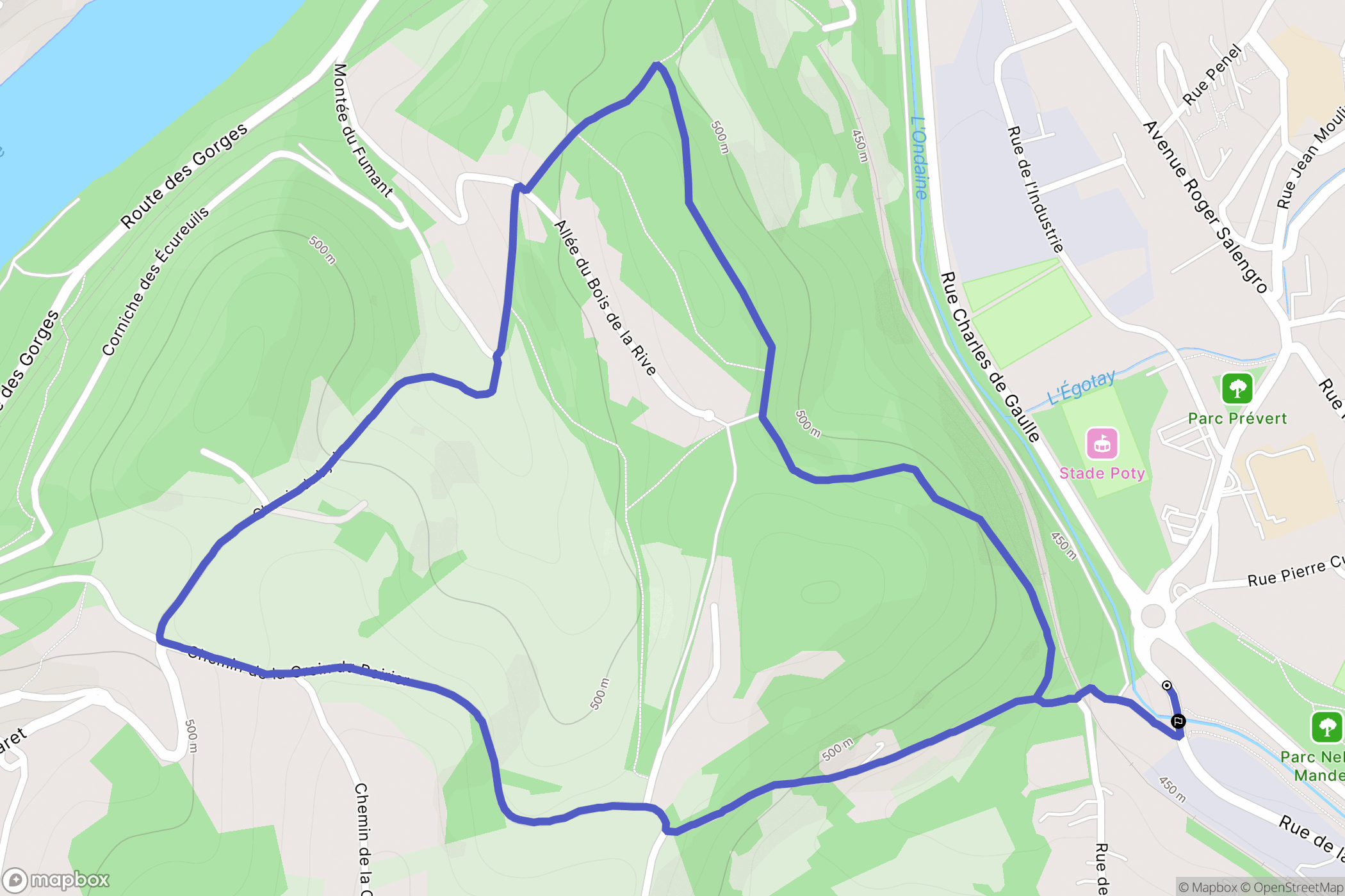 Unieux : carte du parcours de randonnée - France