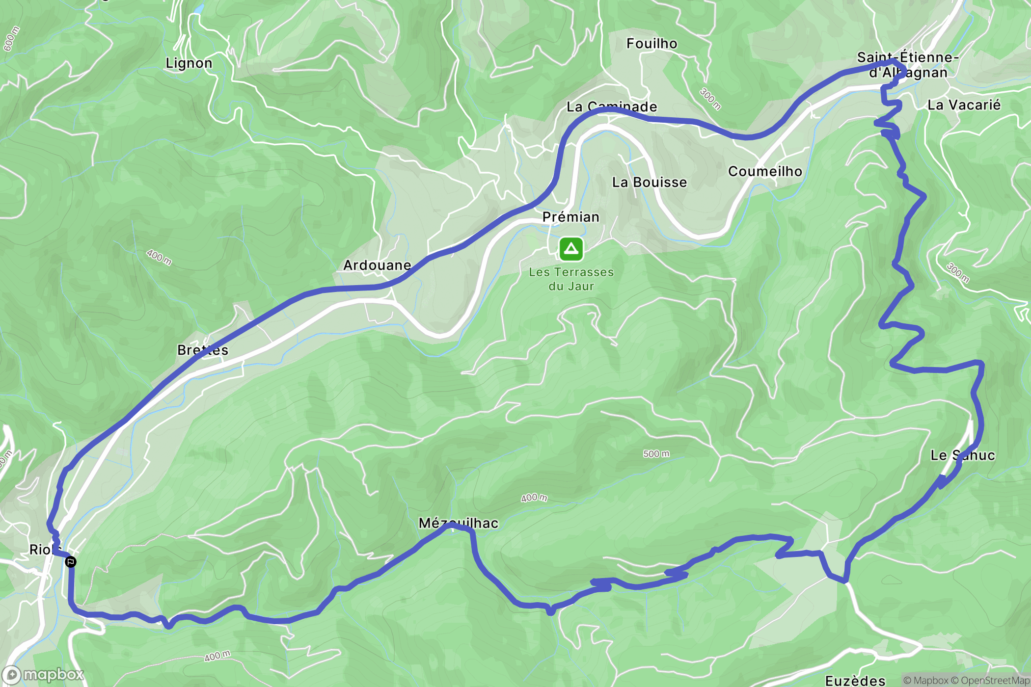 Riols : carte du parcours de randonnée - France