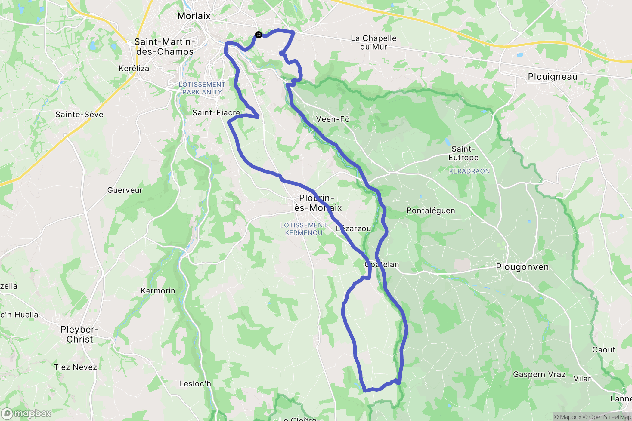 Morlaix : carte du parcours de randonnée - France