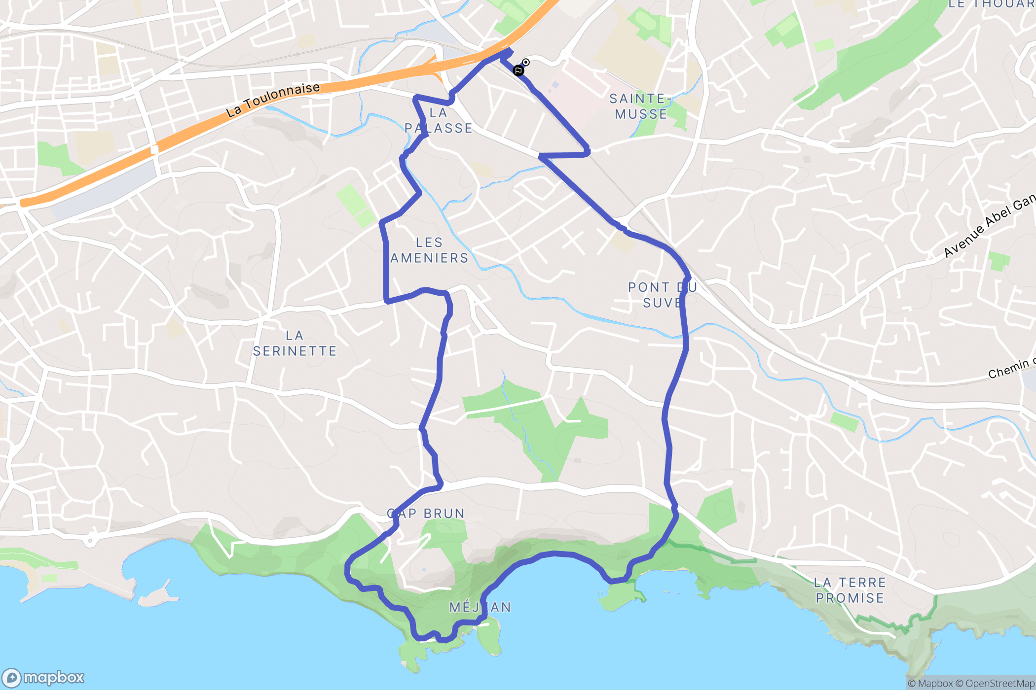 Toulon : carte du parcours de randonnée - France