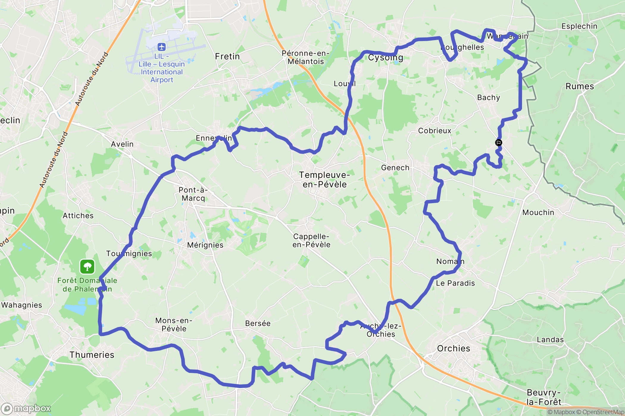 Bachy : carte du parcours de randonnée - France