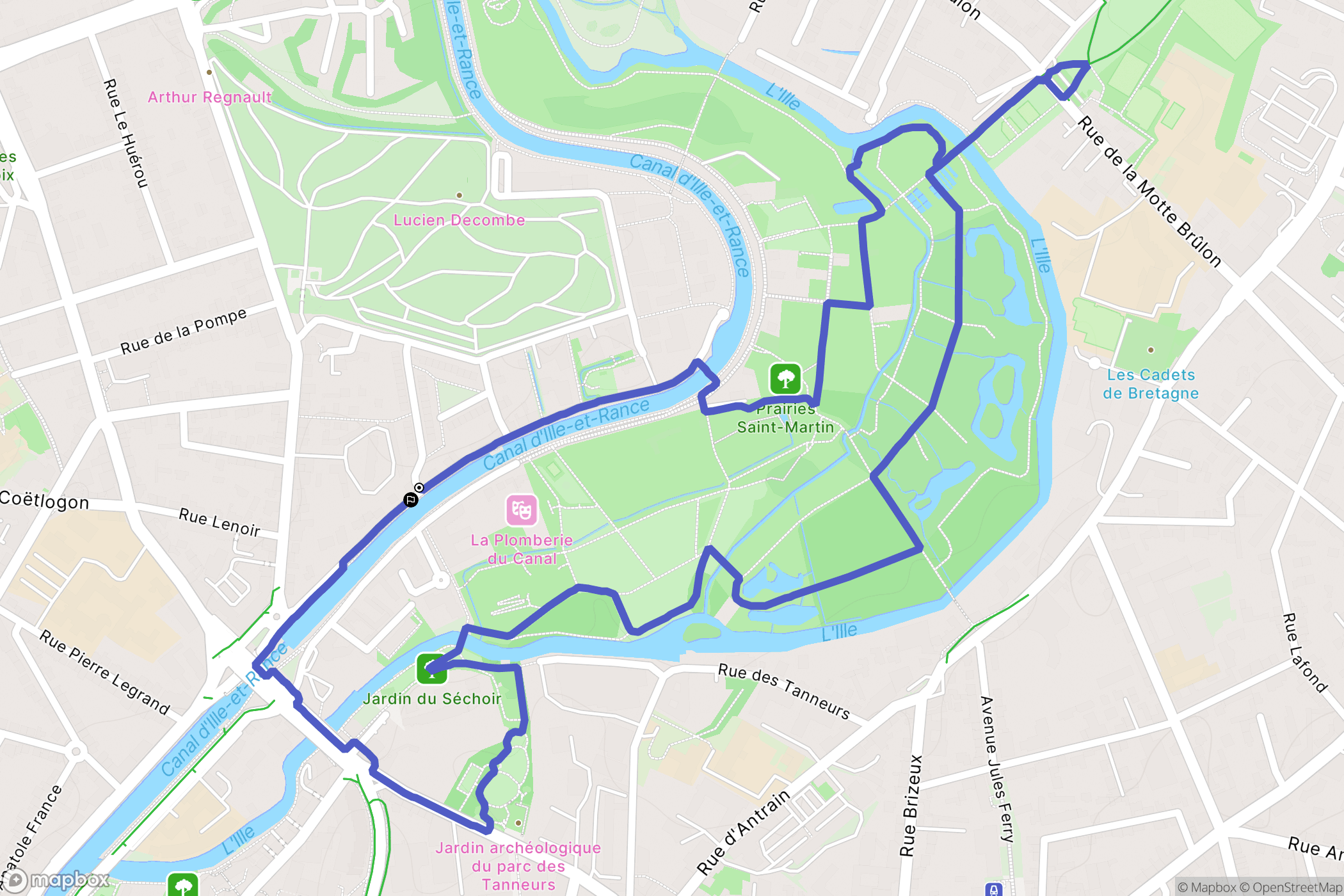 Rennes : carte du parcours de randonnée - France