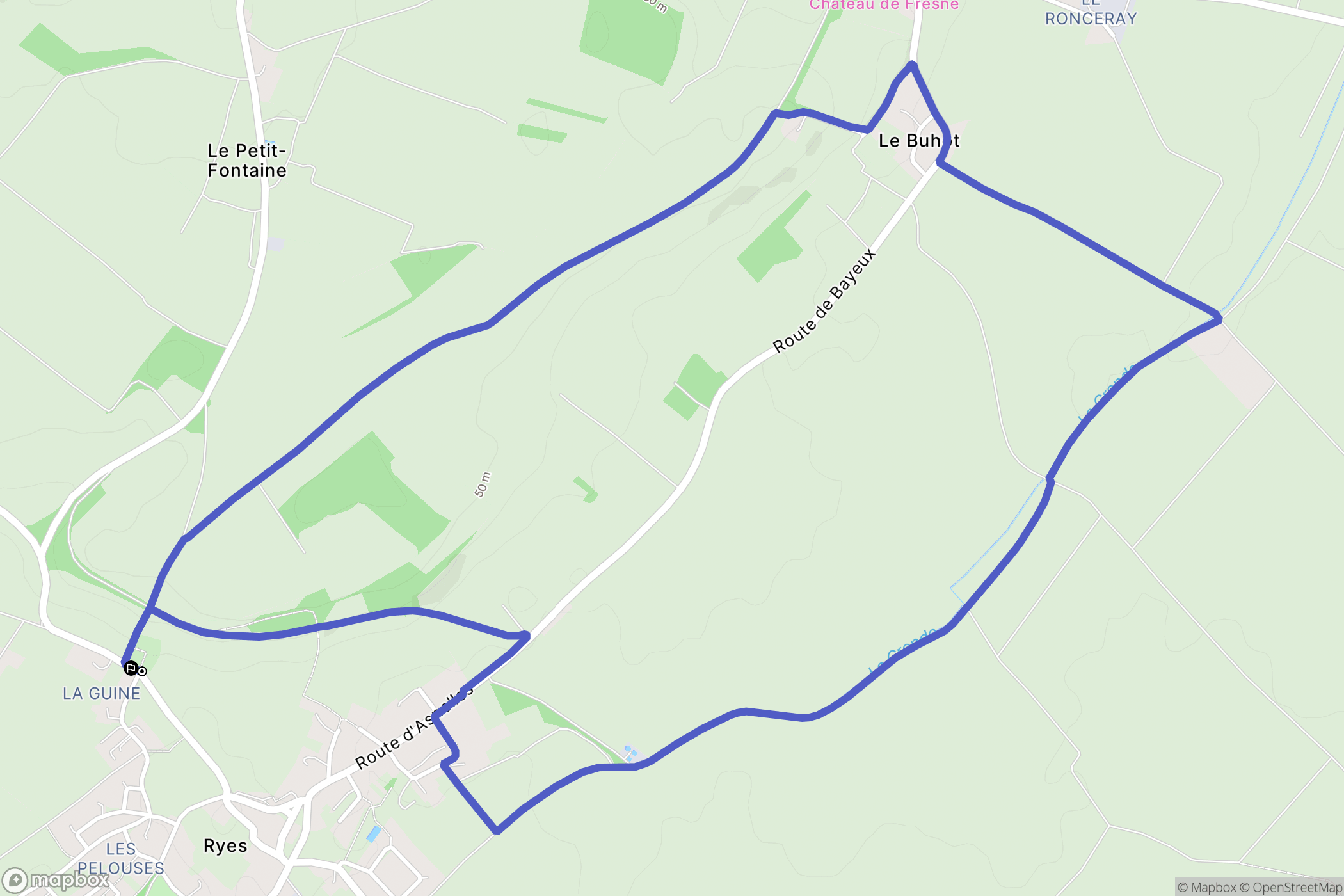 Ryes : carte du parcours de randonnée - France
