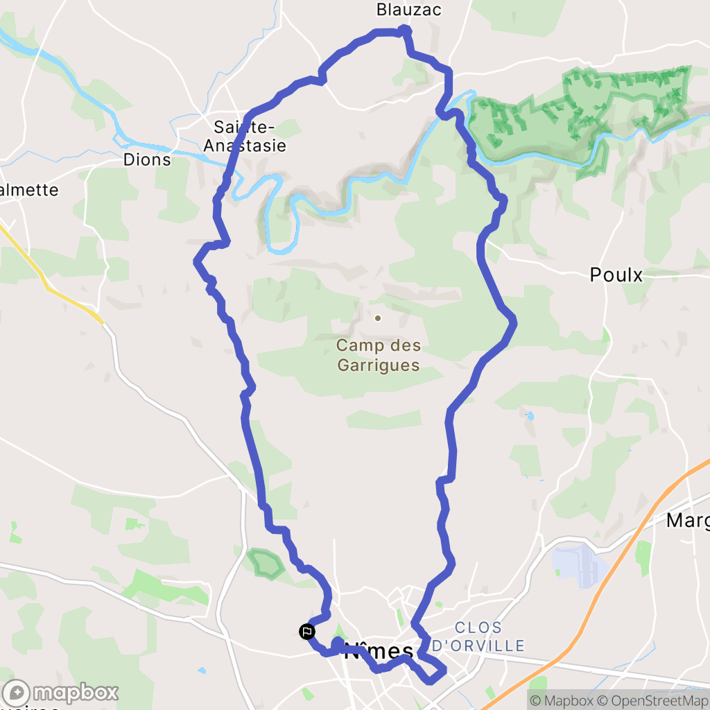 Nîmes : carte du parcours de randonnée - France