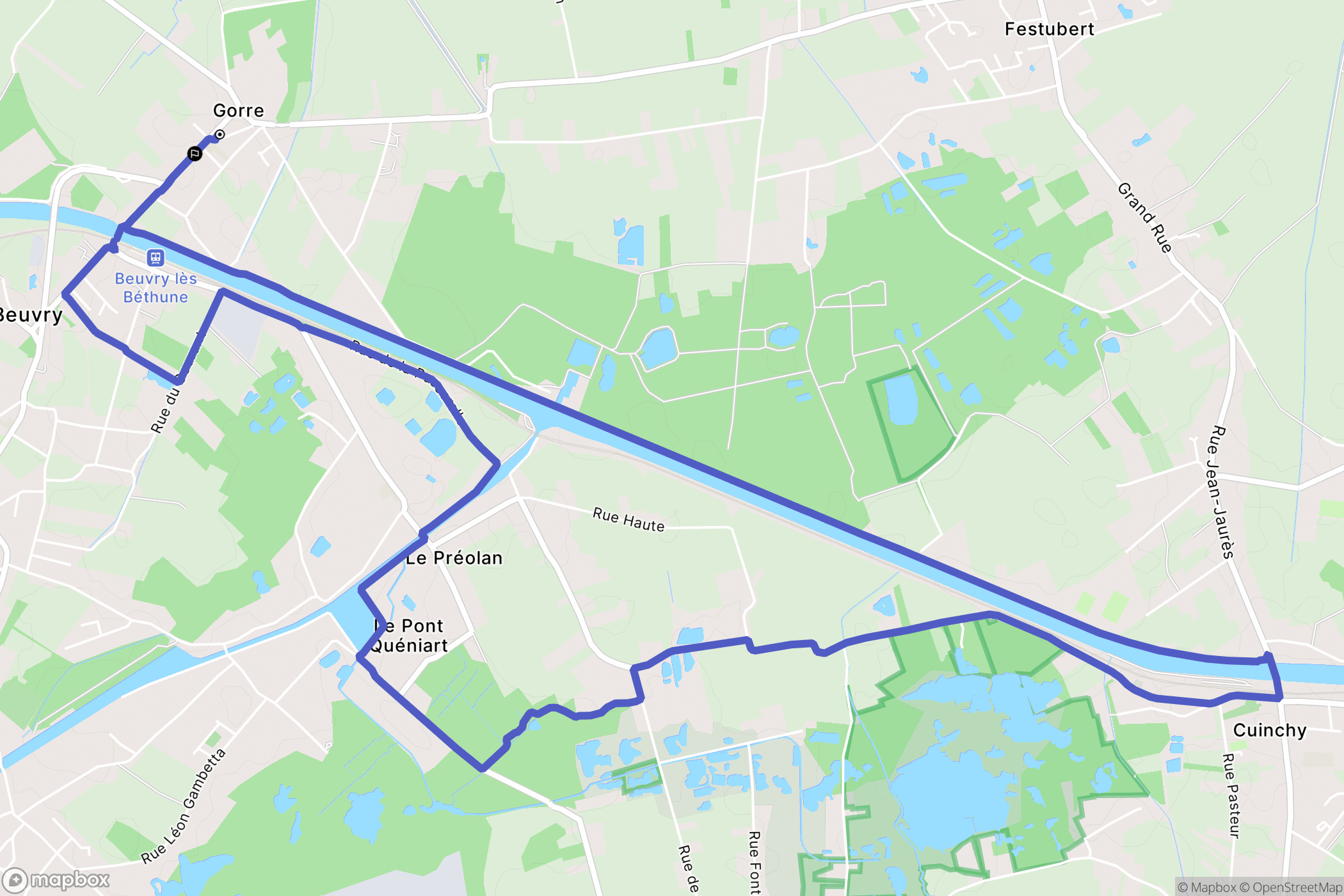 Beuvry : carte du parcours de randonnée - France