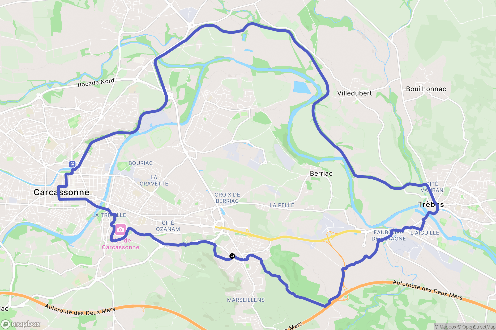 Carcassonne : carte du parcours de randonnée - France