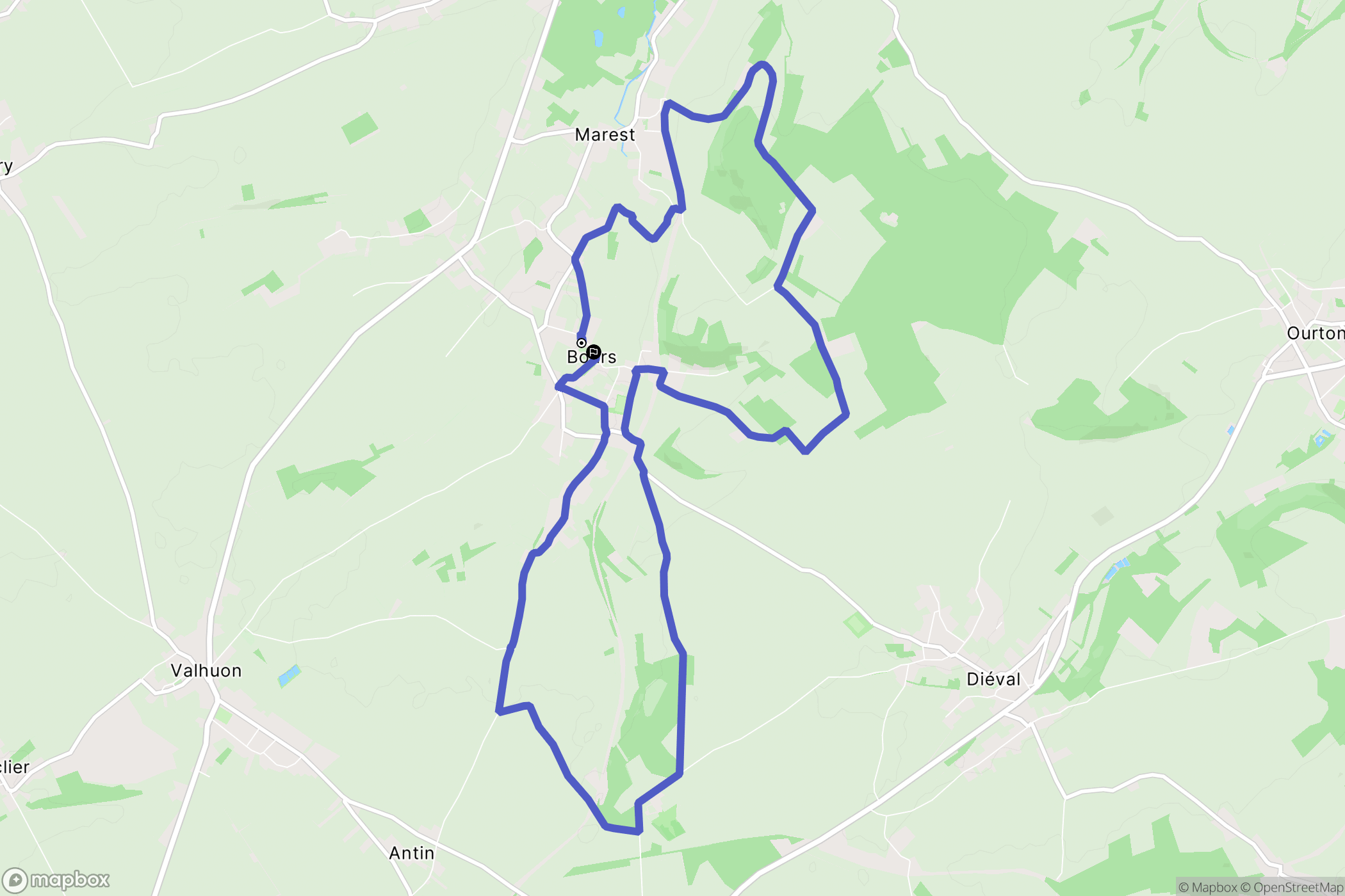 Bours : carte du parcours de randonnée - France