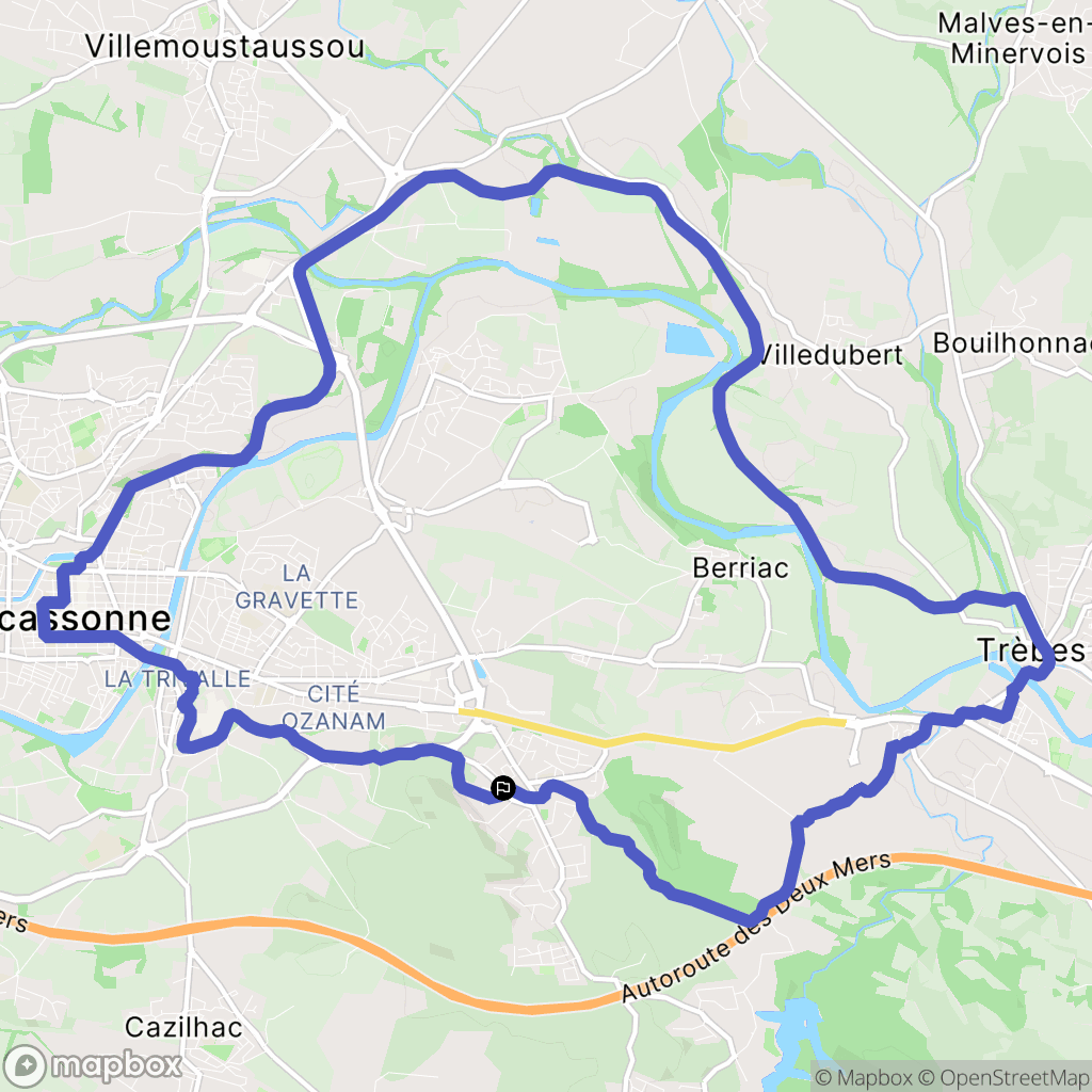 Carcassonne : carte du parcours de randonnée - France