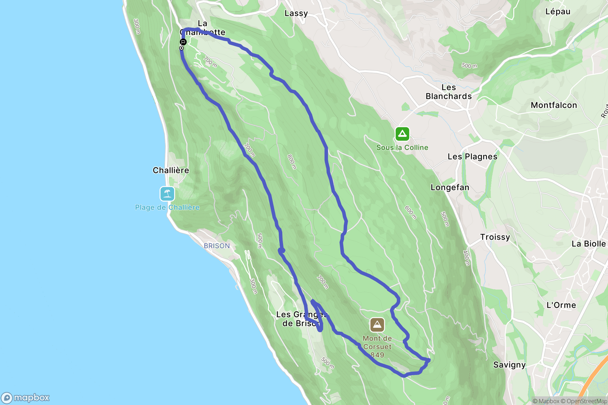 Entrelacs : carte du parcours de randonnée - France