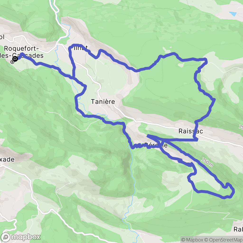 Roquefort-les-Cascades : carte du parcours de randonnée - France