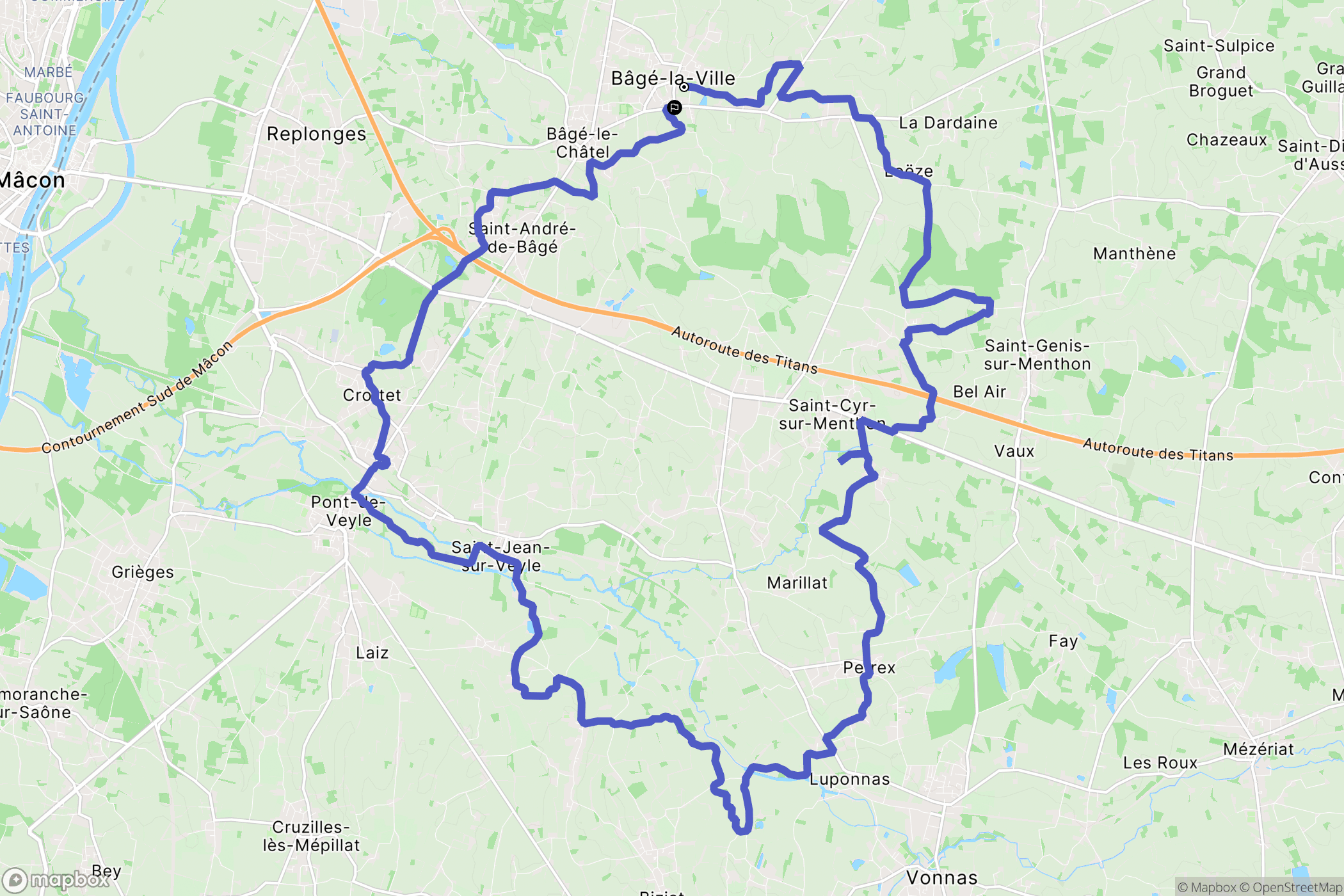 Bâgé-Dommartin : carte du parcours de randonnée - France