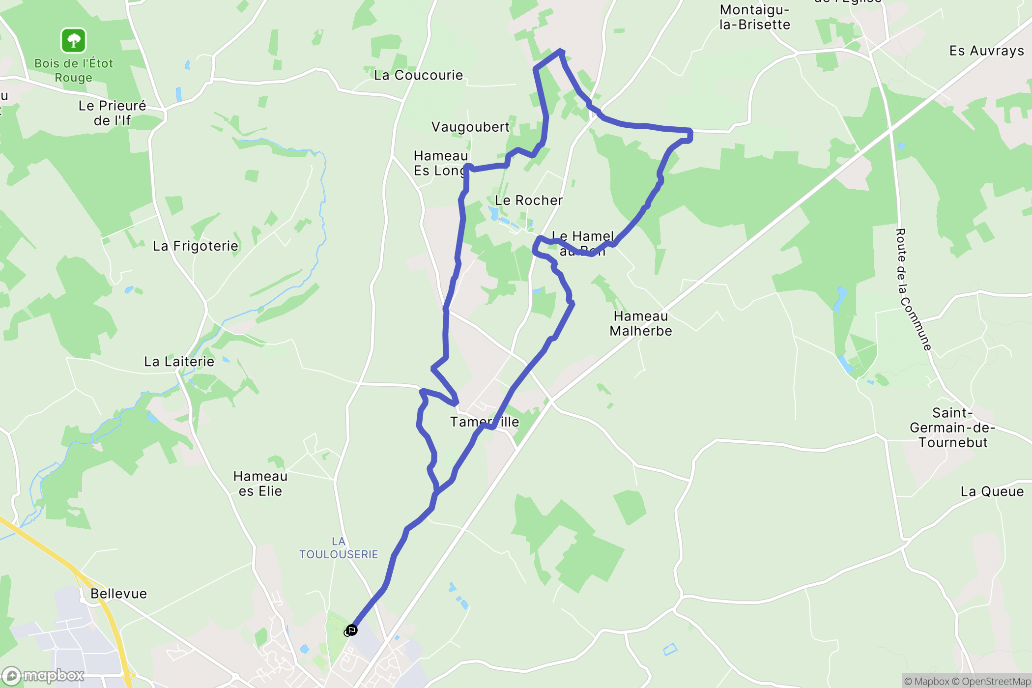 Valognes : carte du parcours de randonnée - France