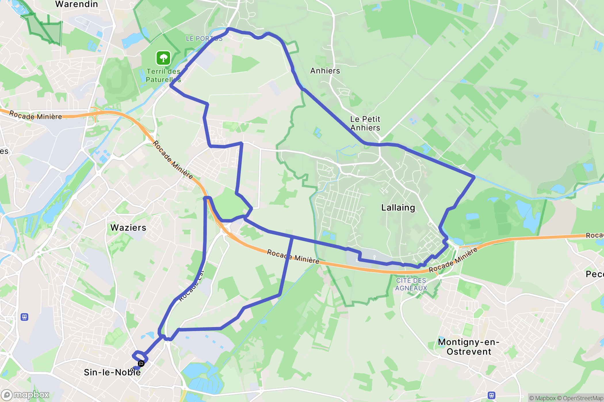 Sin-le-Noble : carte du parcours de randonnée - France