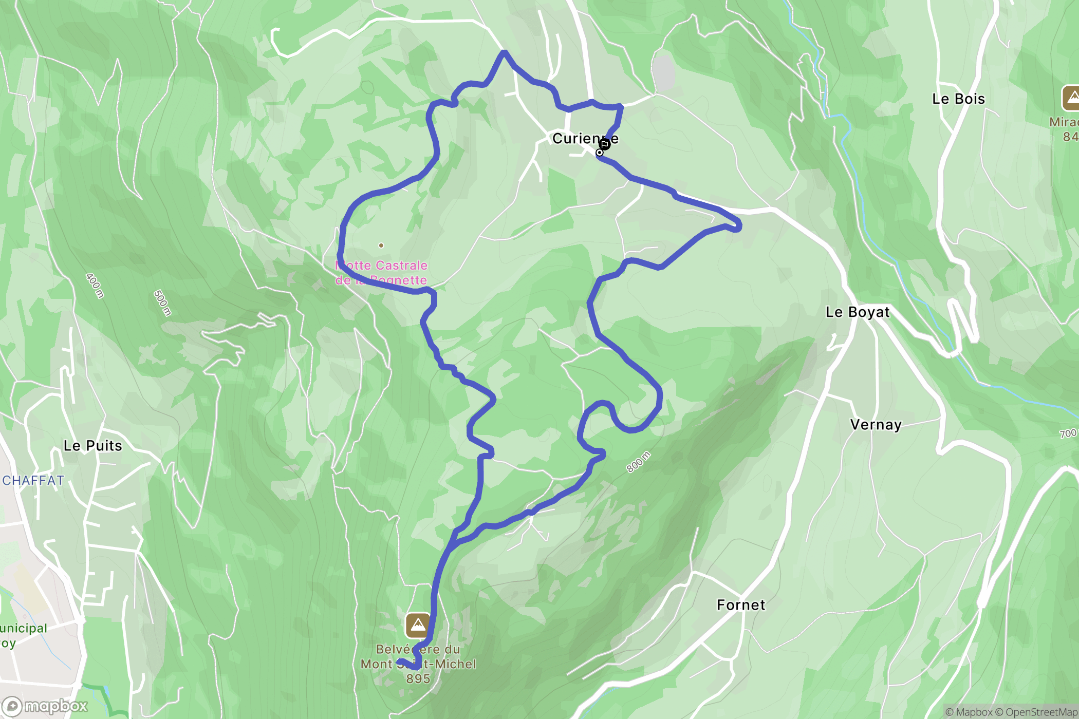 Curienne : carte du parcours de randonnée - France