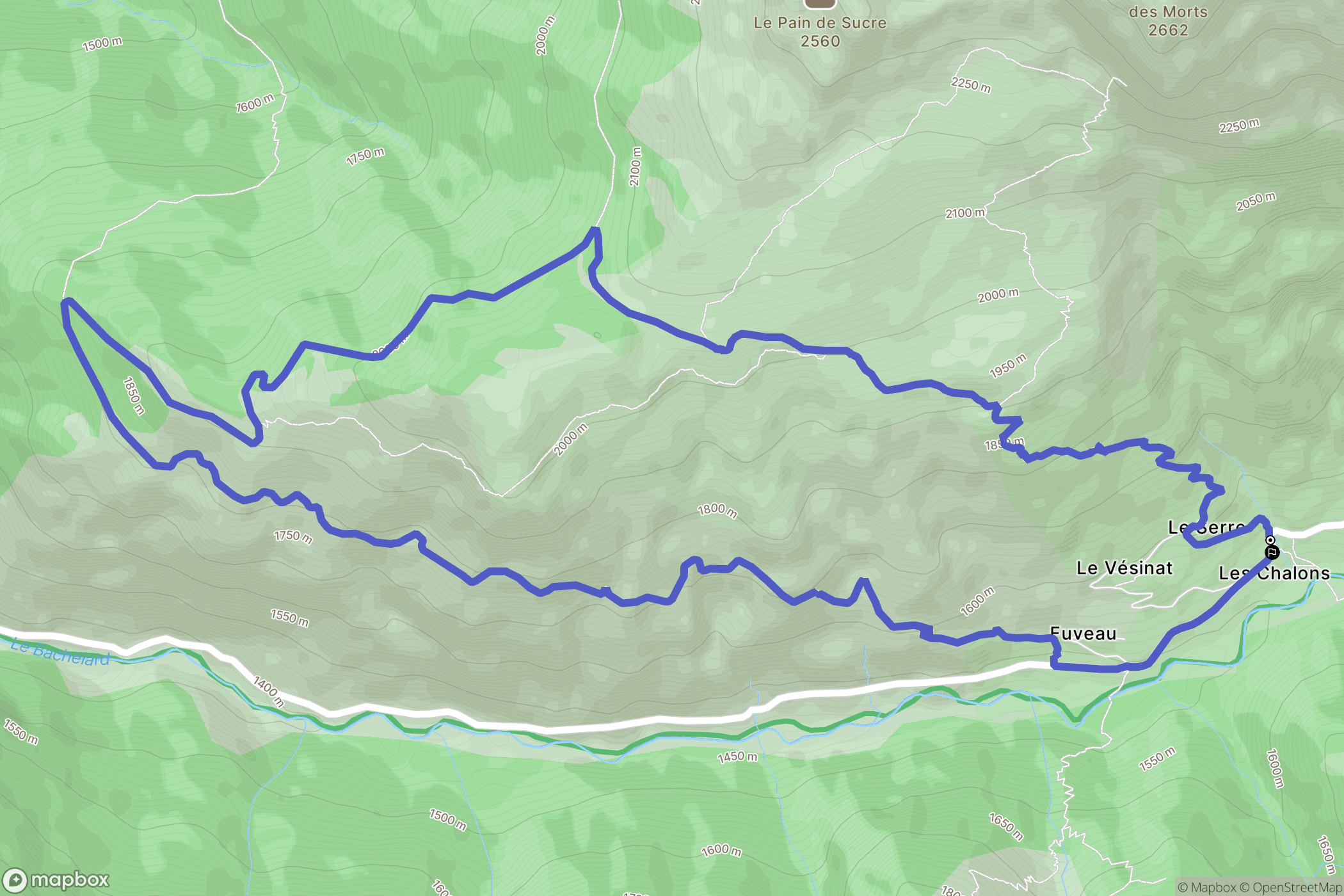 Uvernet-Fours : carte du parcours de randonnée - France