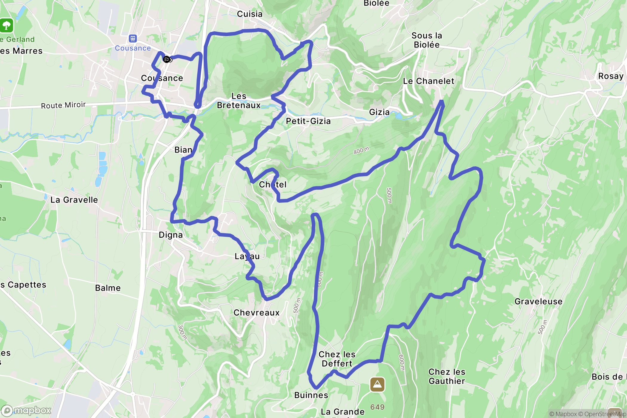 Cousance : carte du parcours de randonnée - France