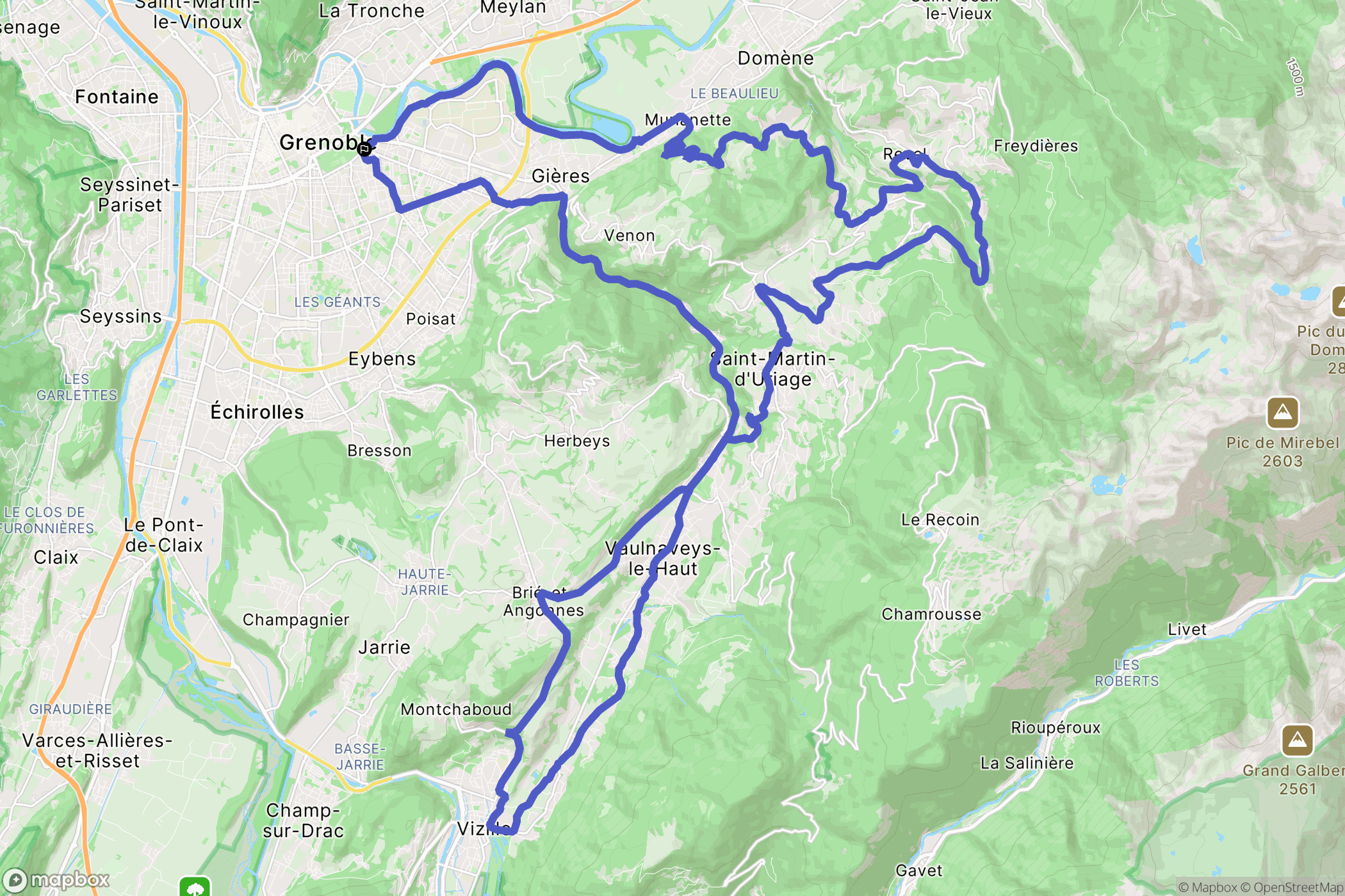 Grenoble : carte du parcours de randonnée - France