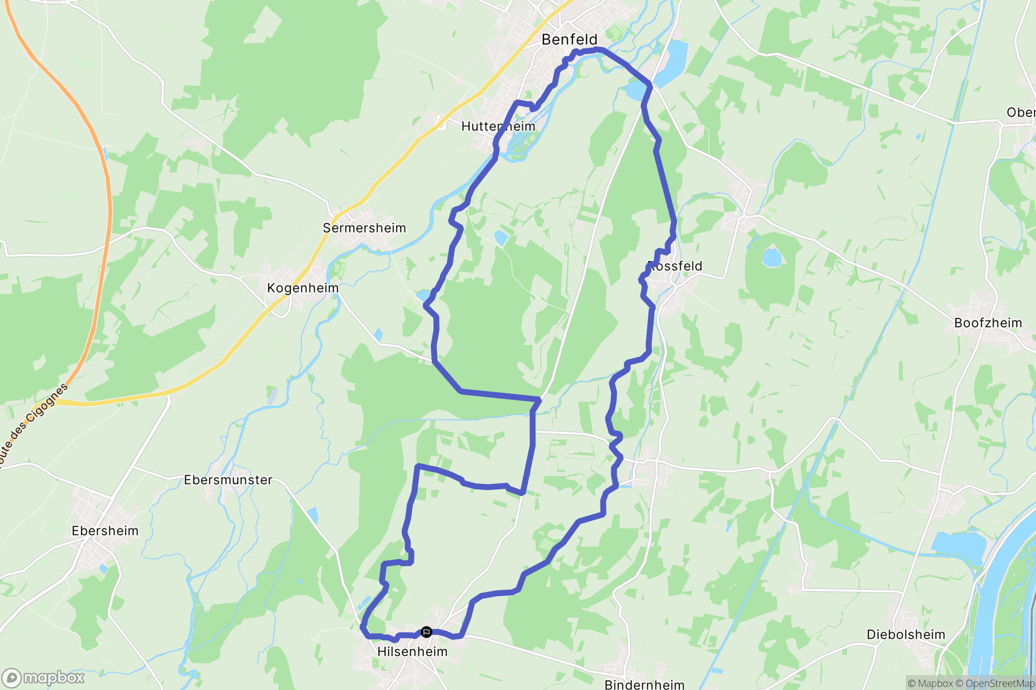 Hilsenheim : carte du parcours de randonnée - France