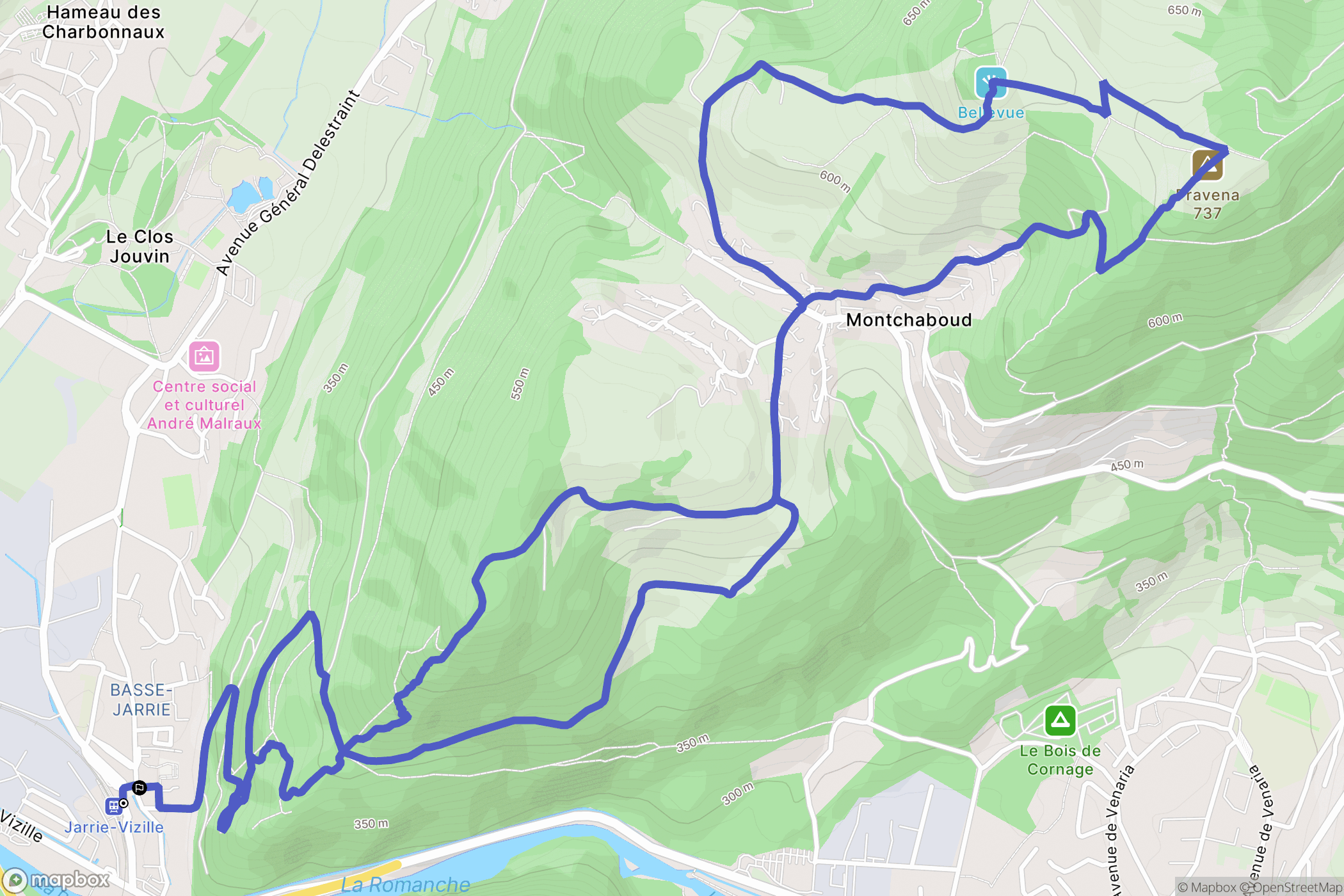Jarrie : carte du parcours de randonnée - France