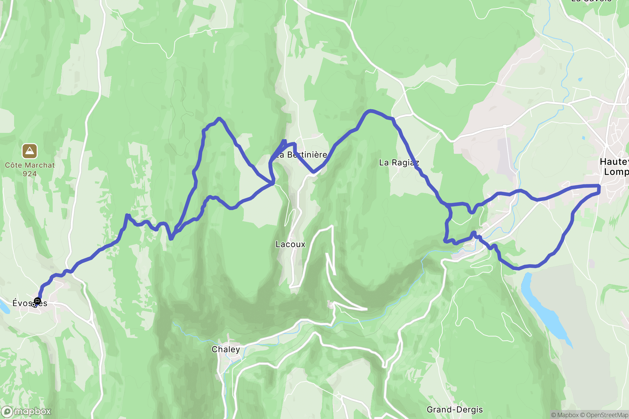 Évosges : carte du parcours de randonnée - France