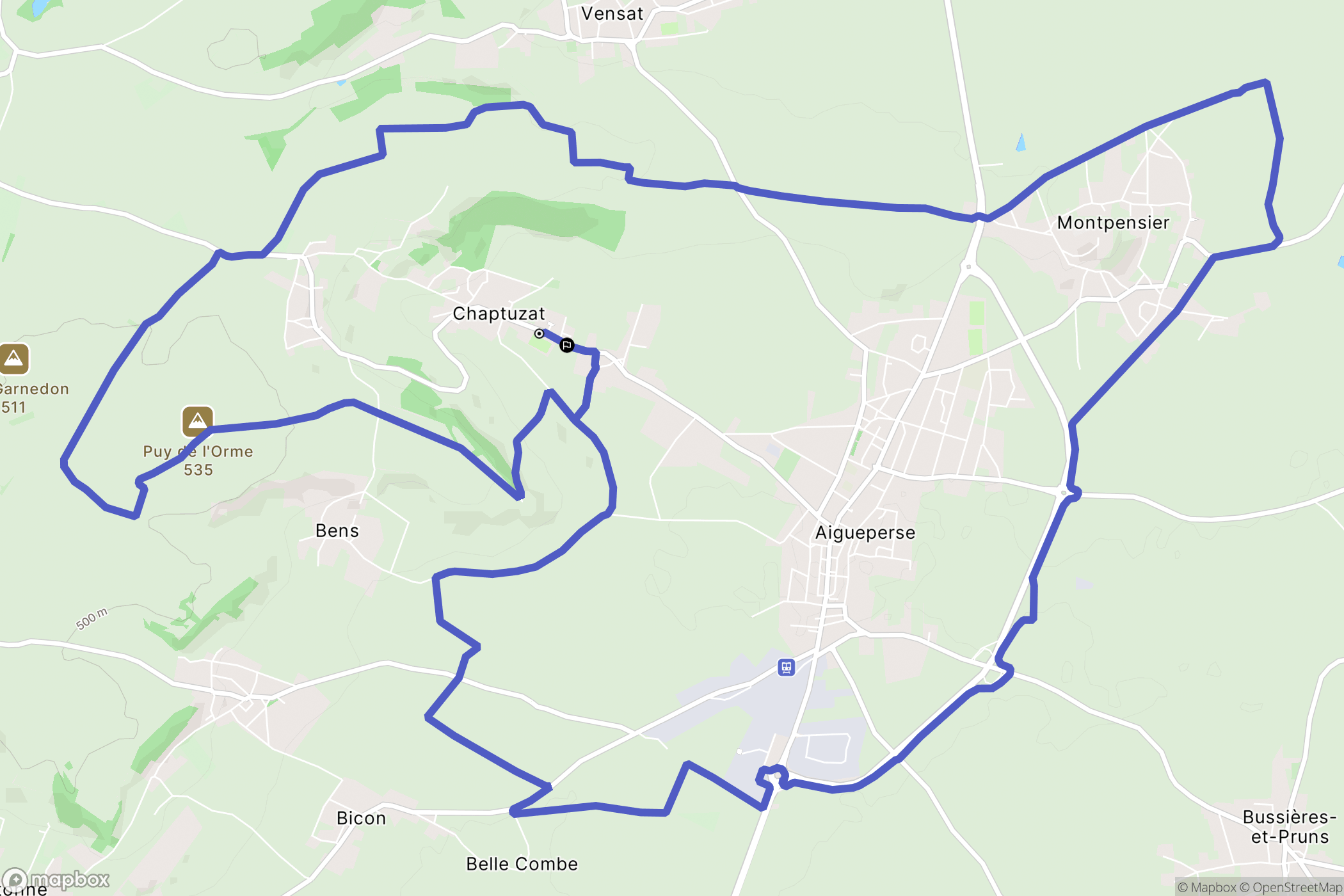 Chaptuzat : carte du parcours de randonnée - France