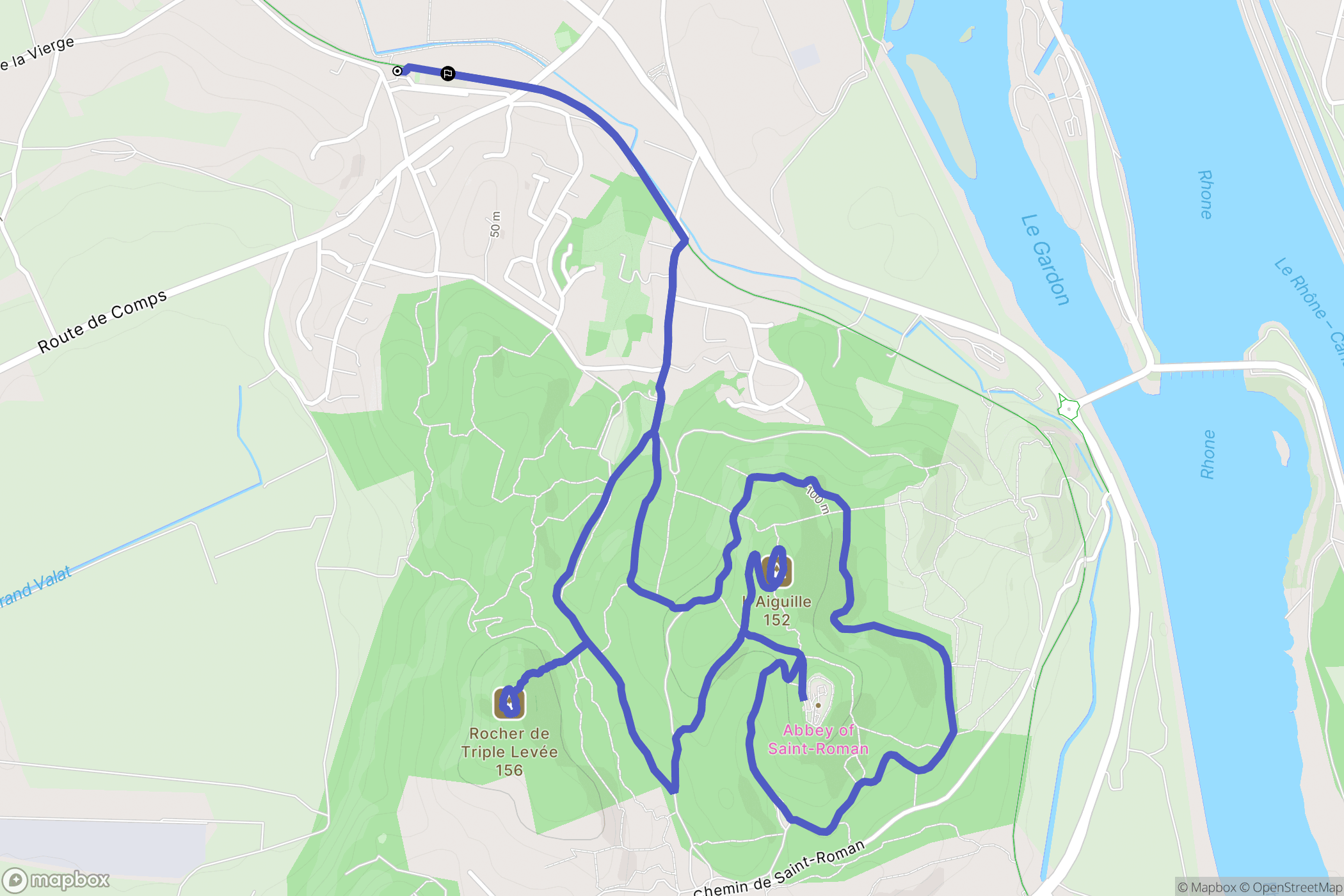 Comps : carte du parcours de randonnée - France