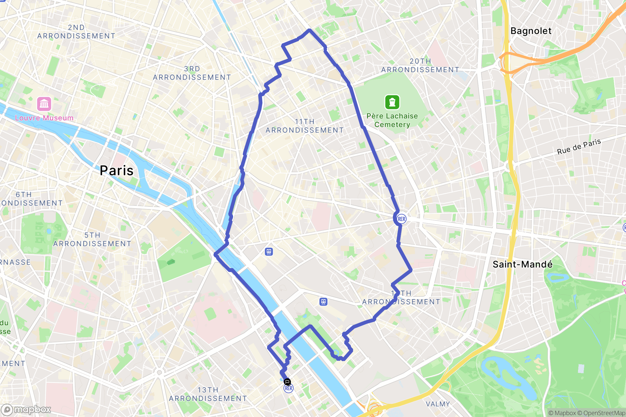 Paris : carte du parcours de randonnée - France