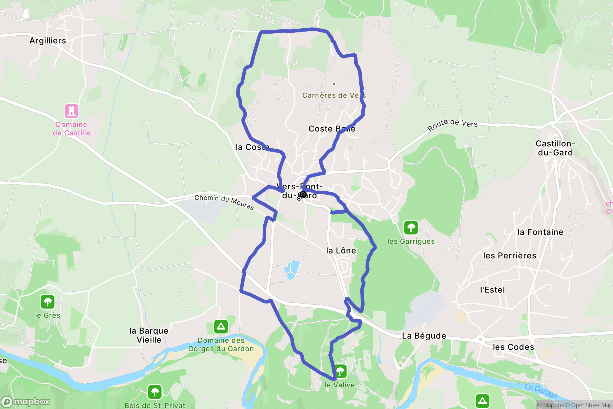 Vers-Pont-du-Gard : carte du parcours de randonnée - France