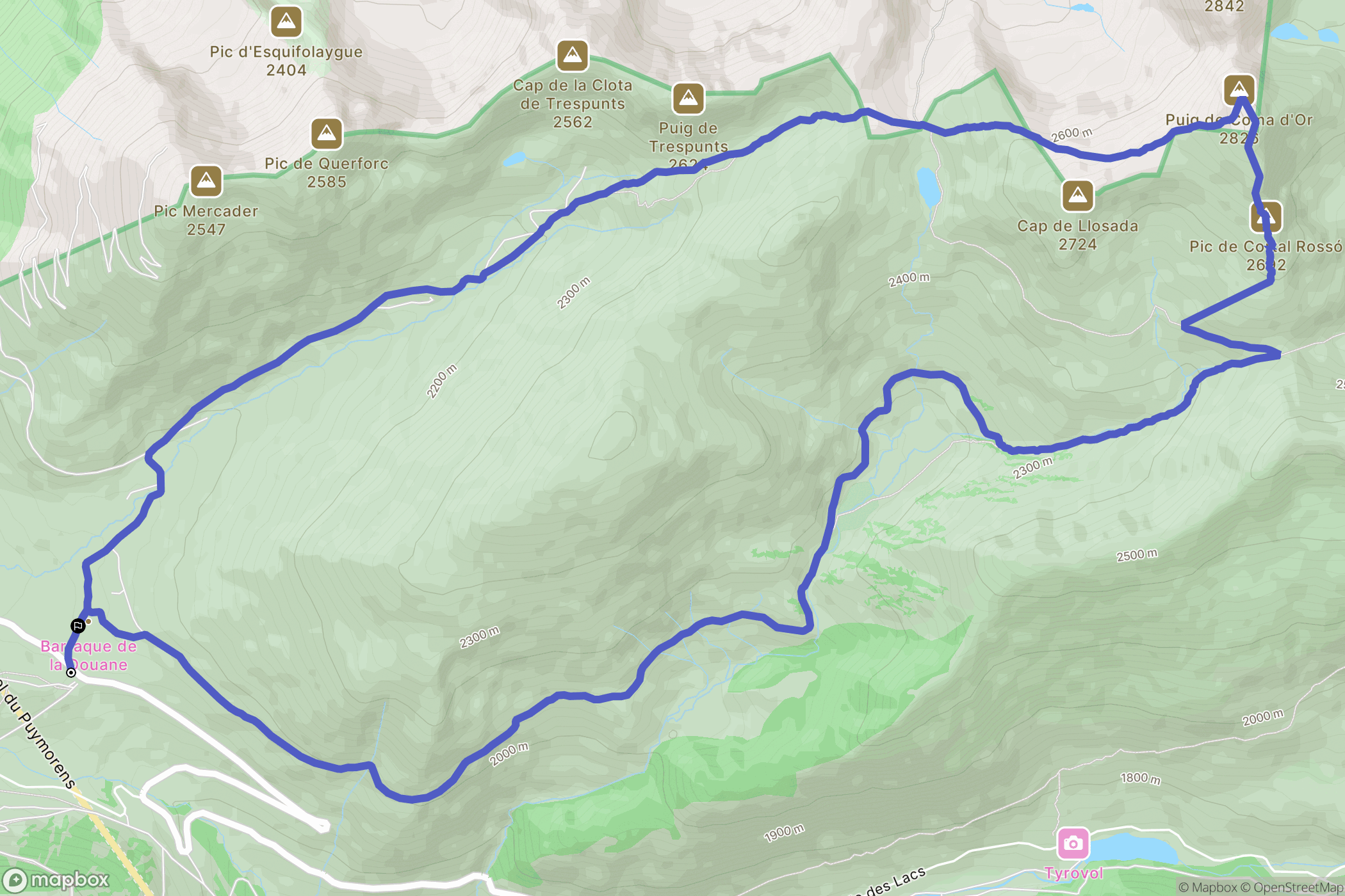 Porté-Puymorens : carte du parcours de randonnée - France