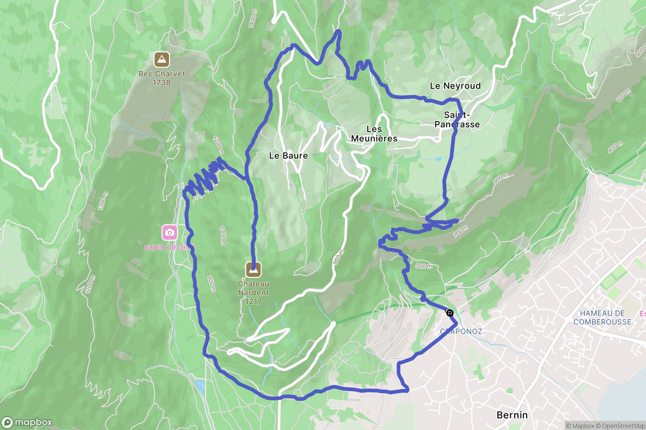 Bernin : carte du parcours de randonnée - France