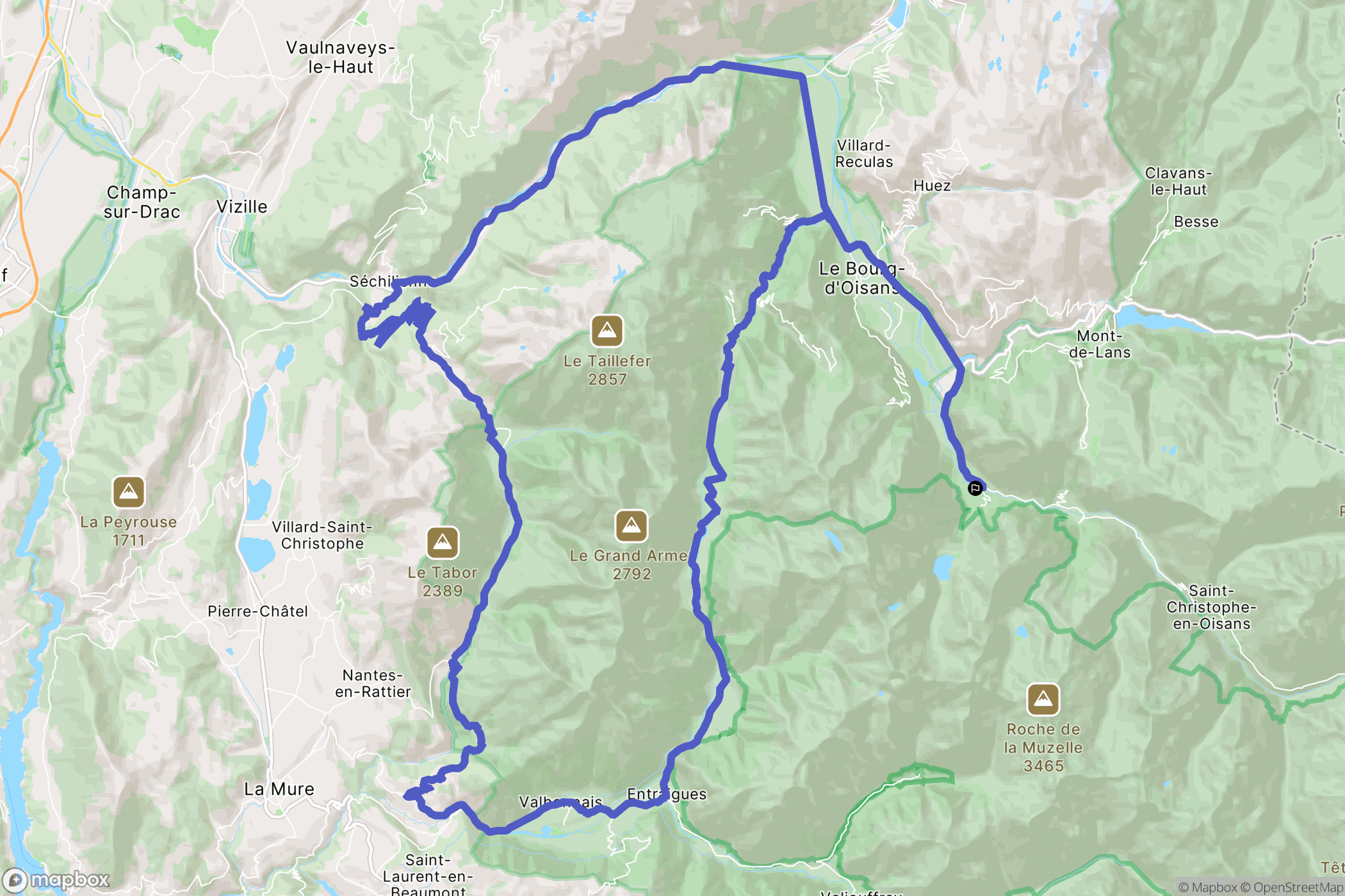 Les Deux Alpes : carte du parcours de randonnée - France