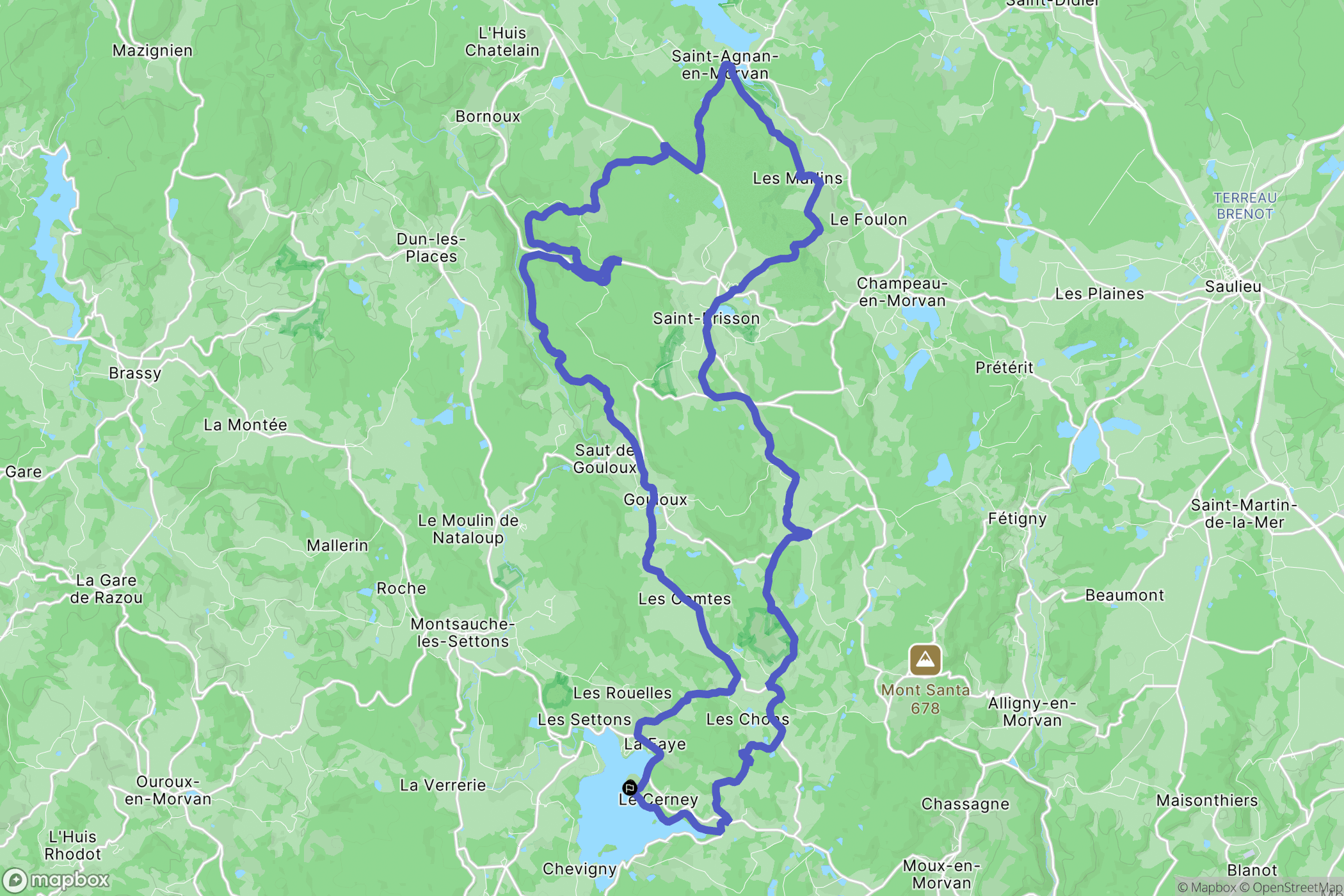 Montsauche-les-Settons : carte du parcours de randonnée - France