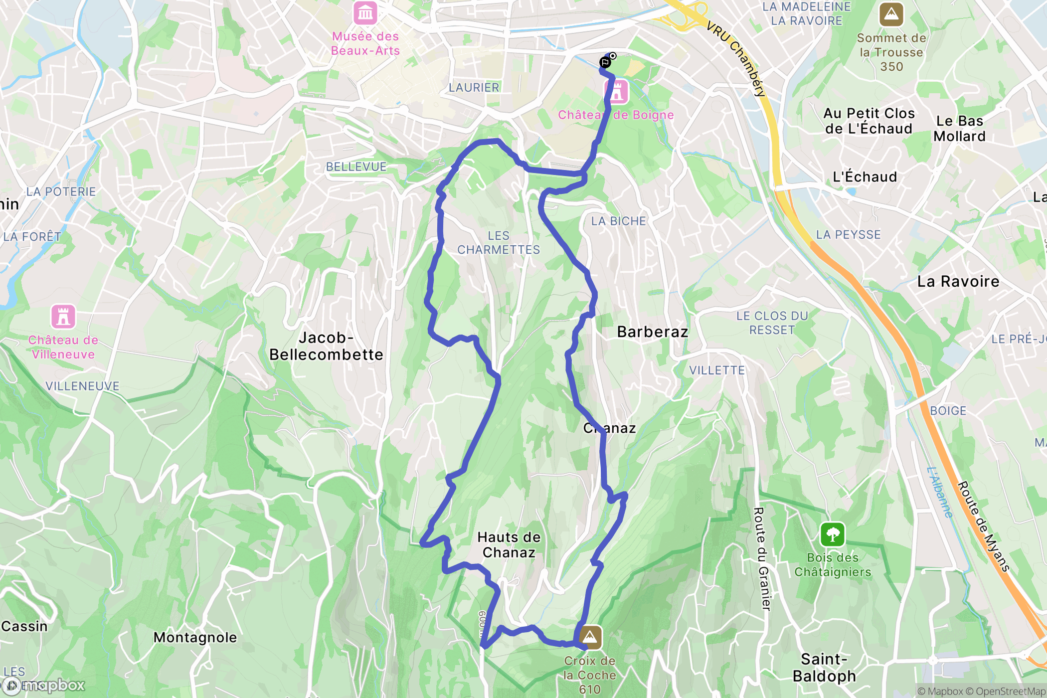 Chambéry : carte du parcours de randonnée - France