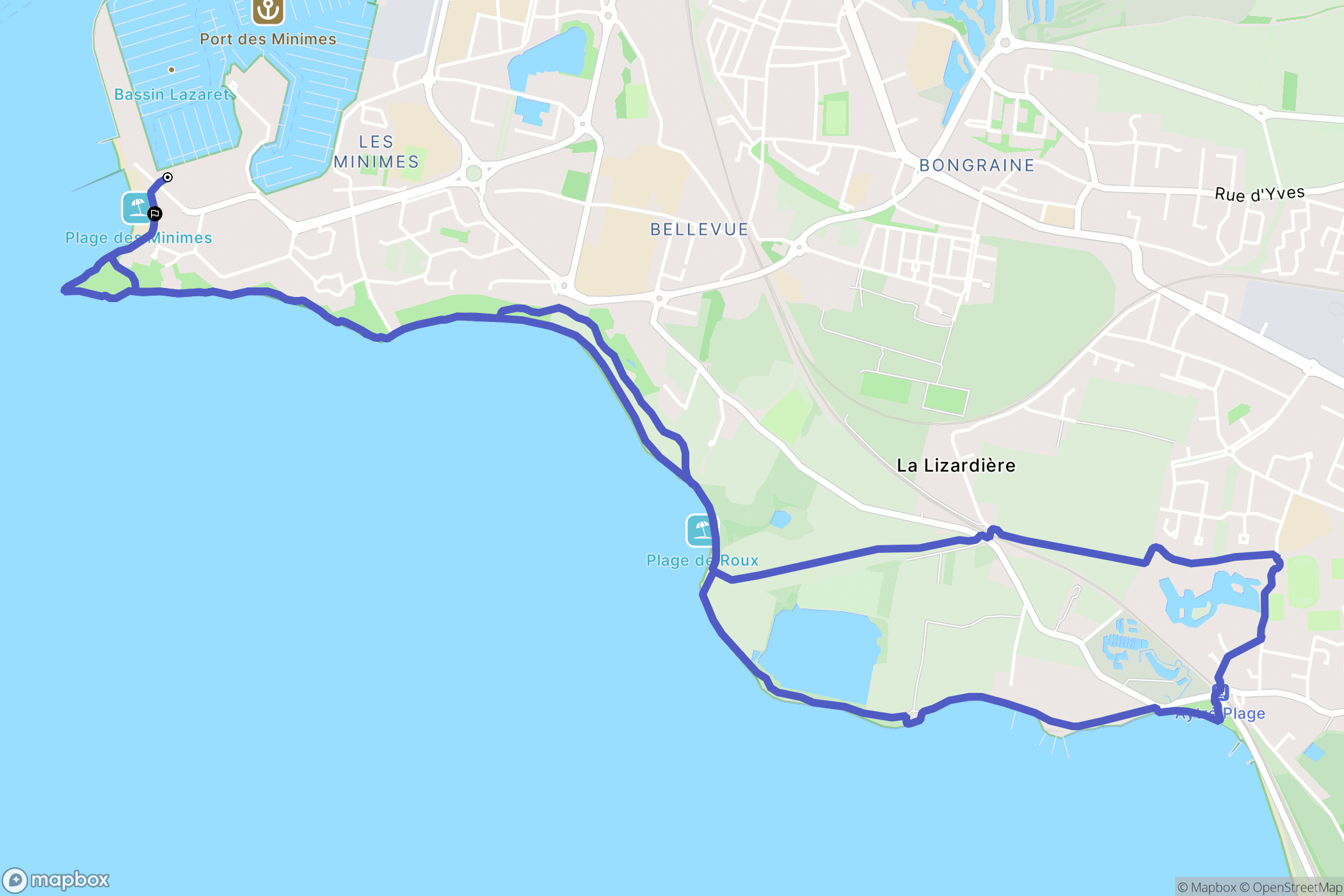 La Rochelle : carte du parcours de randonnée - France