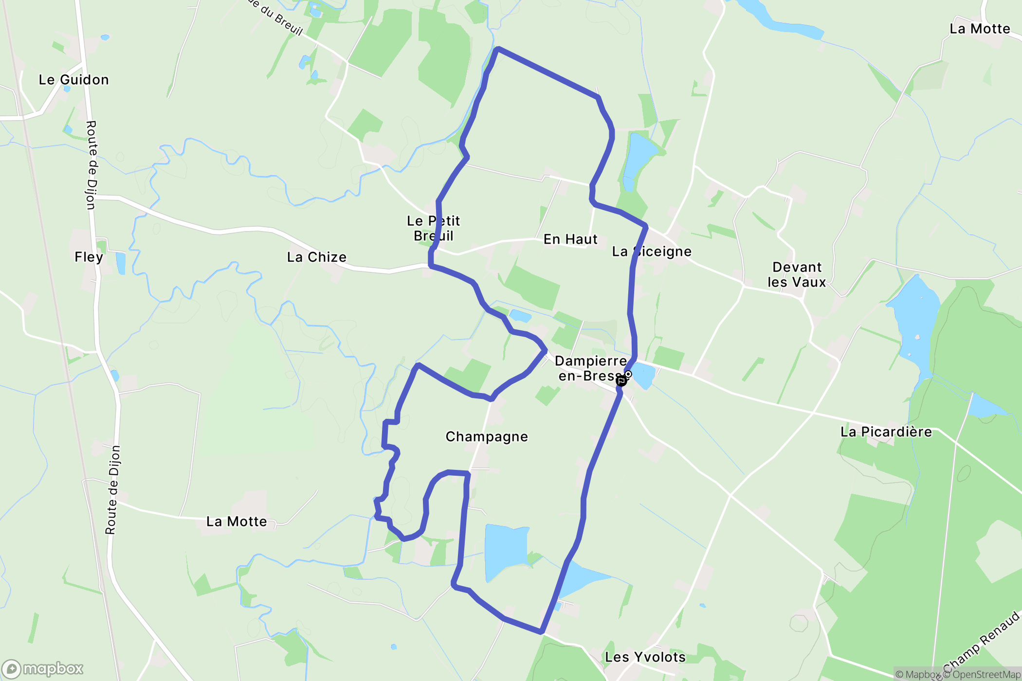 Dampierre-en-Bresse : carte du parcours de randonnée - France