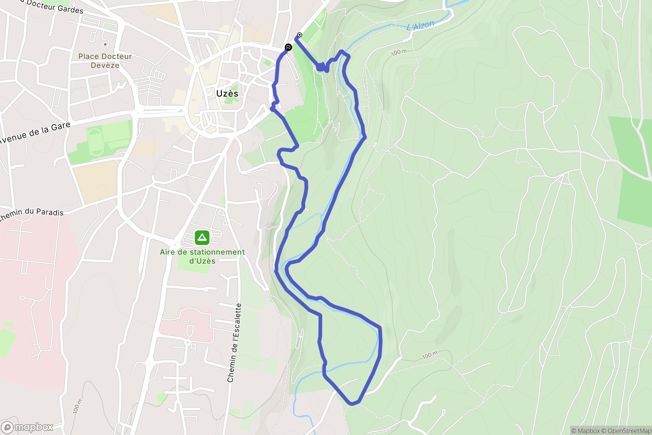 Uzès : carte du parcours de randonnée - France