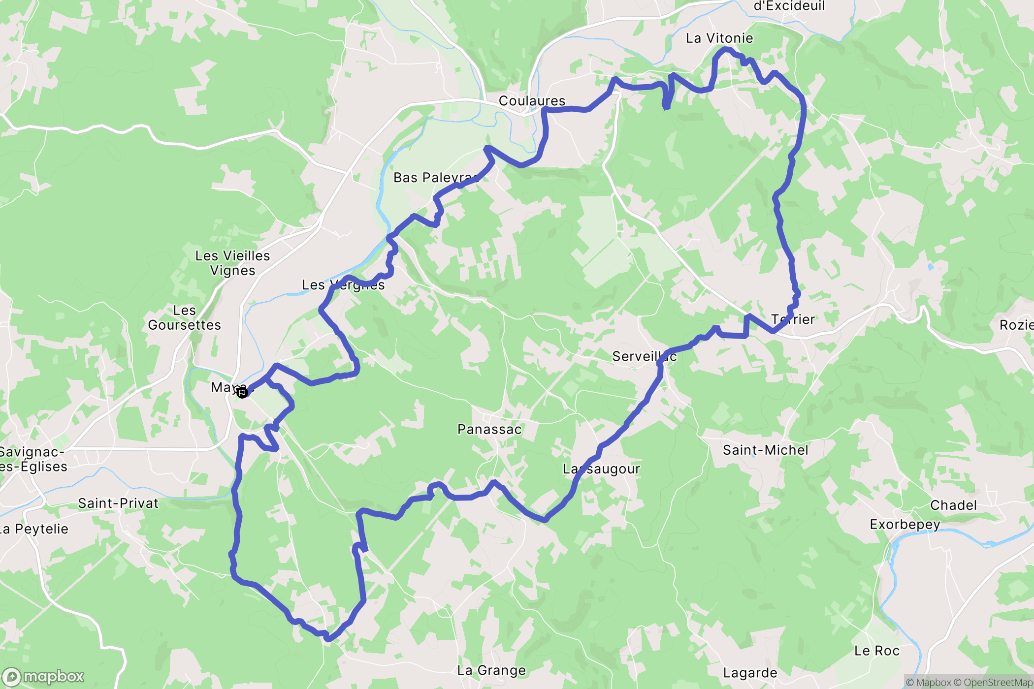 Mayac : carte du parcours de randonnée - France