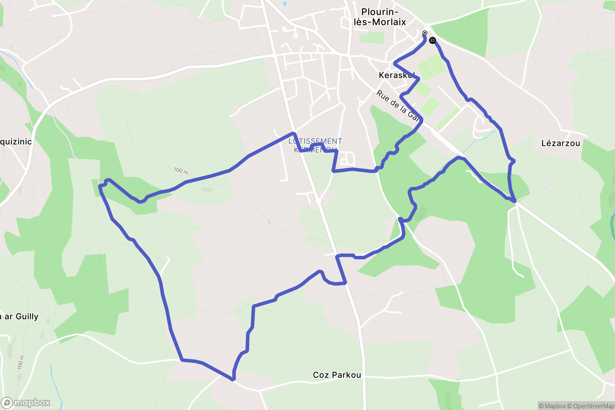Plourin-lès-Morlaix : carte du parcours de randonnée - France
