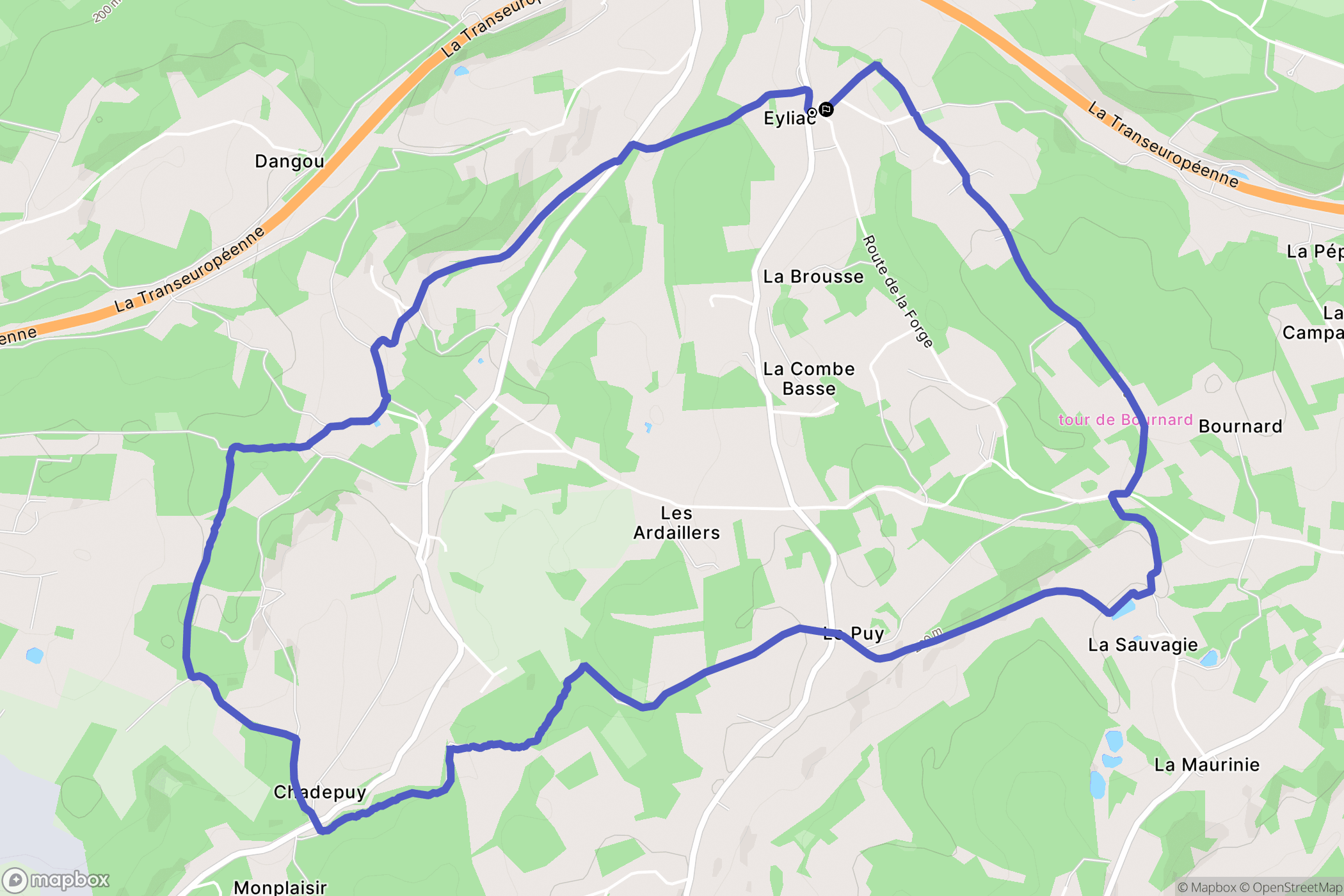 Bassillac et Auberoche : carte du parcours de randonnée - France
