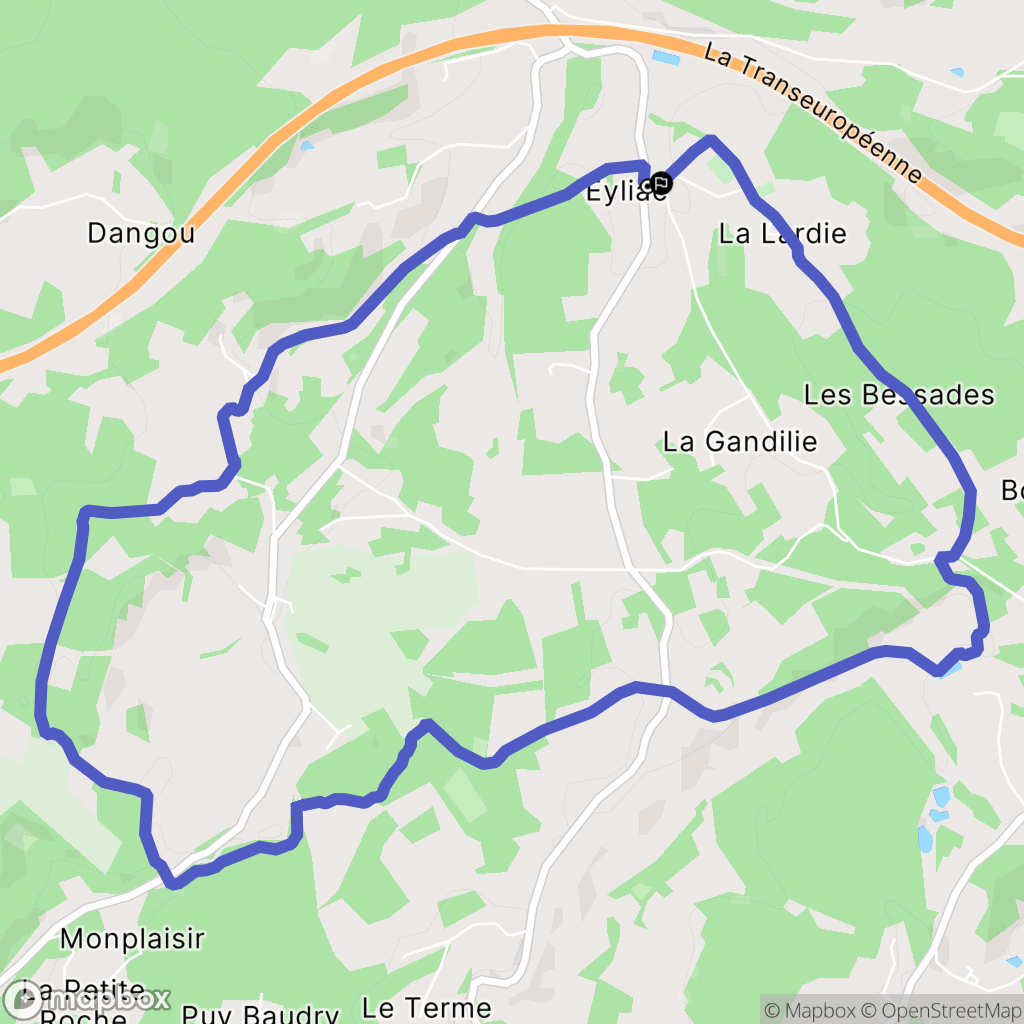 Bassillac et Auberoche : carte du parcours de randonnée - France