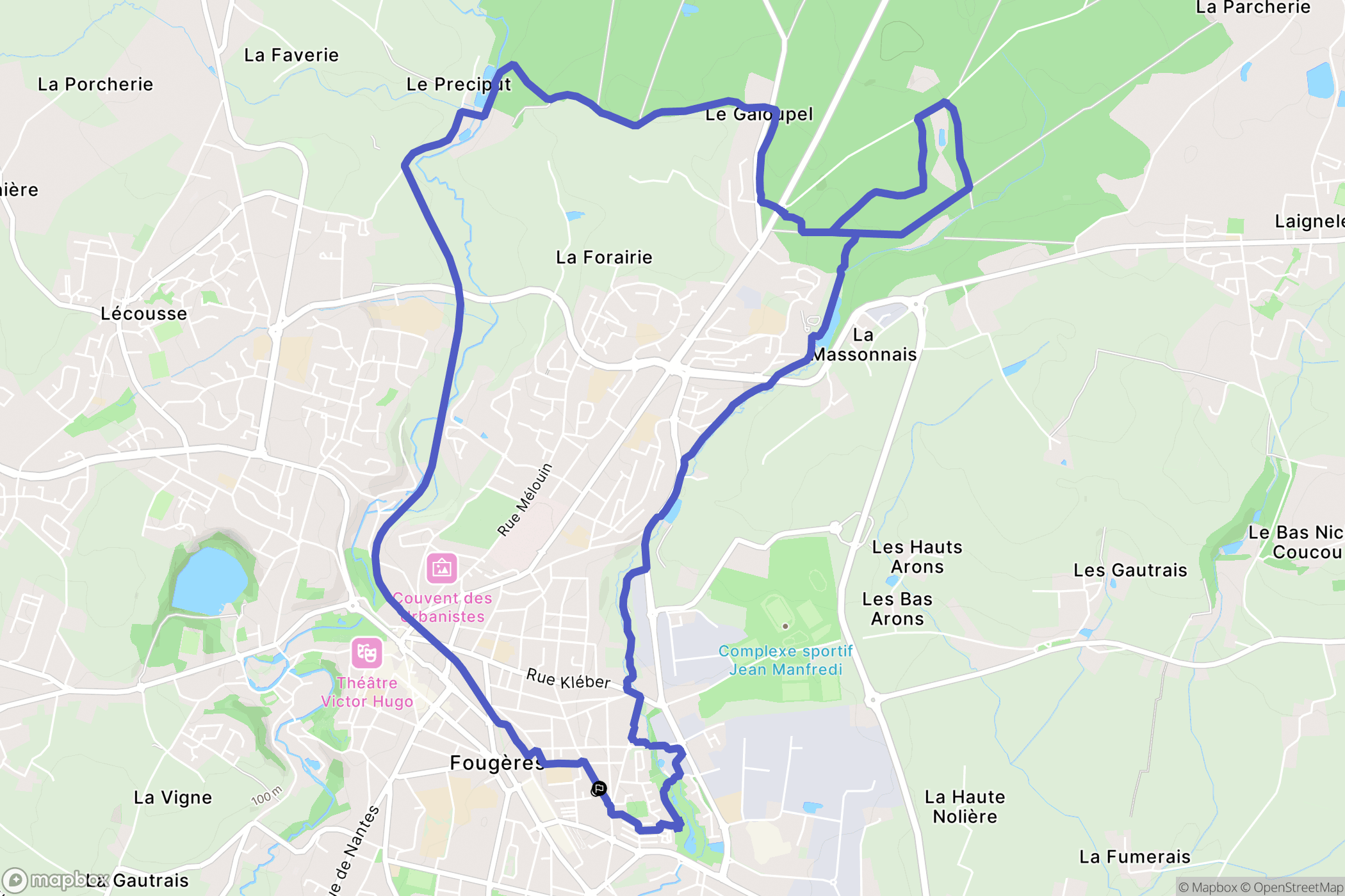 Fougères : carte du parcours de randonnée - France