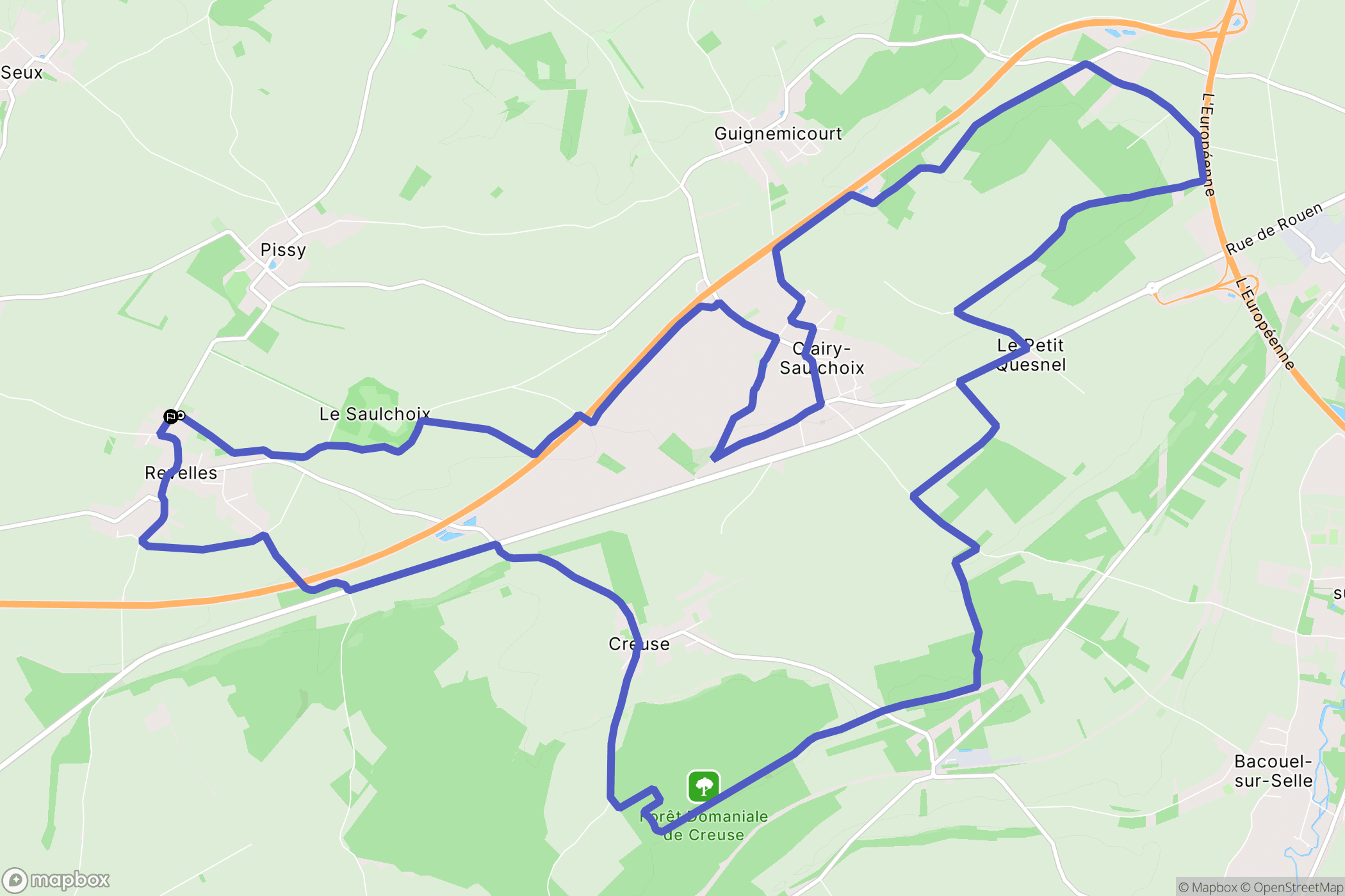 Revelles : carte du parcours de randonnée - France