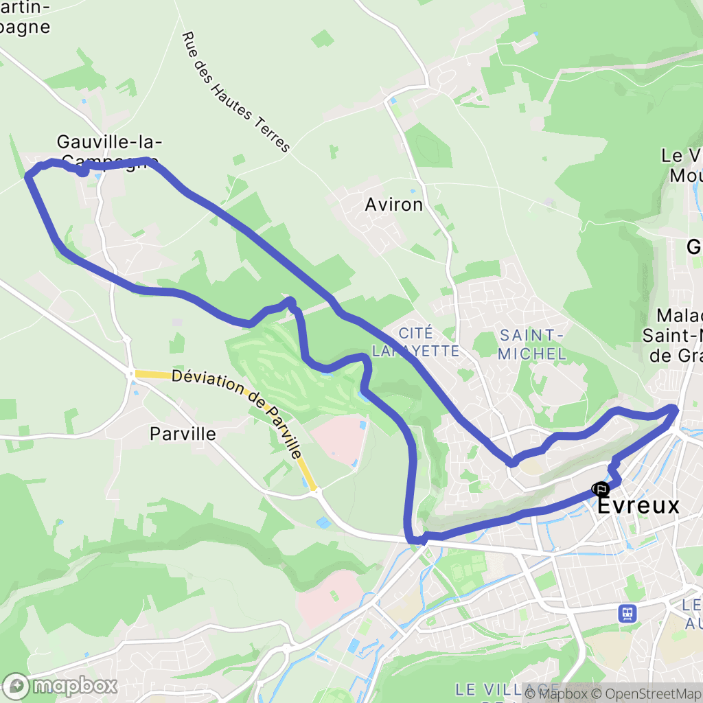 Évreux : carte du parcours de randonnée - France
