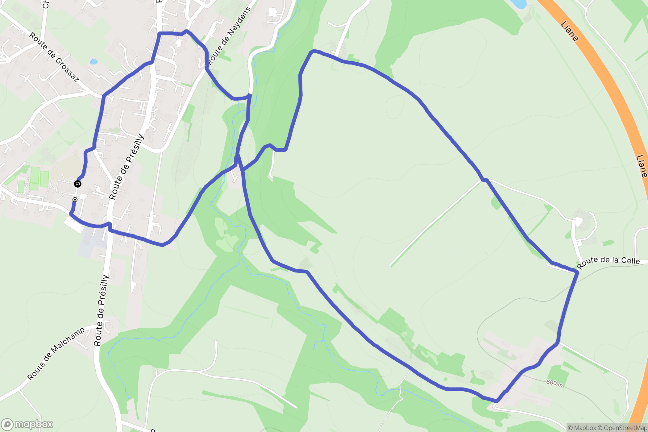 Feigères : carte du parcours de randonnée - France