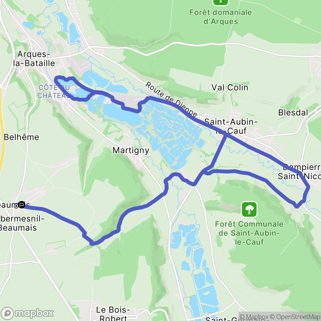 Aubermesnil-Beaumais : carte du parcours de randonnée - France