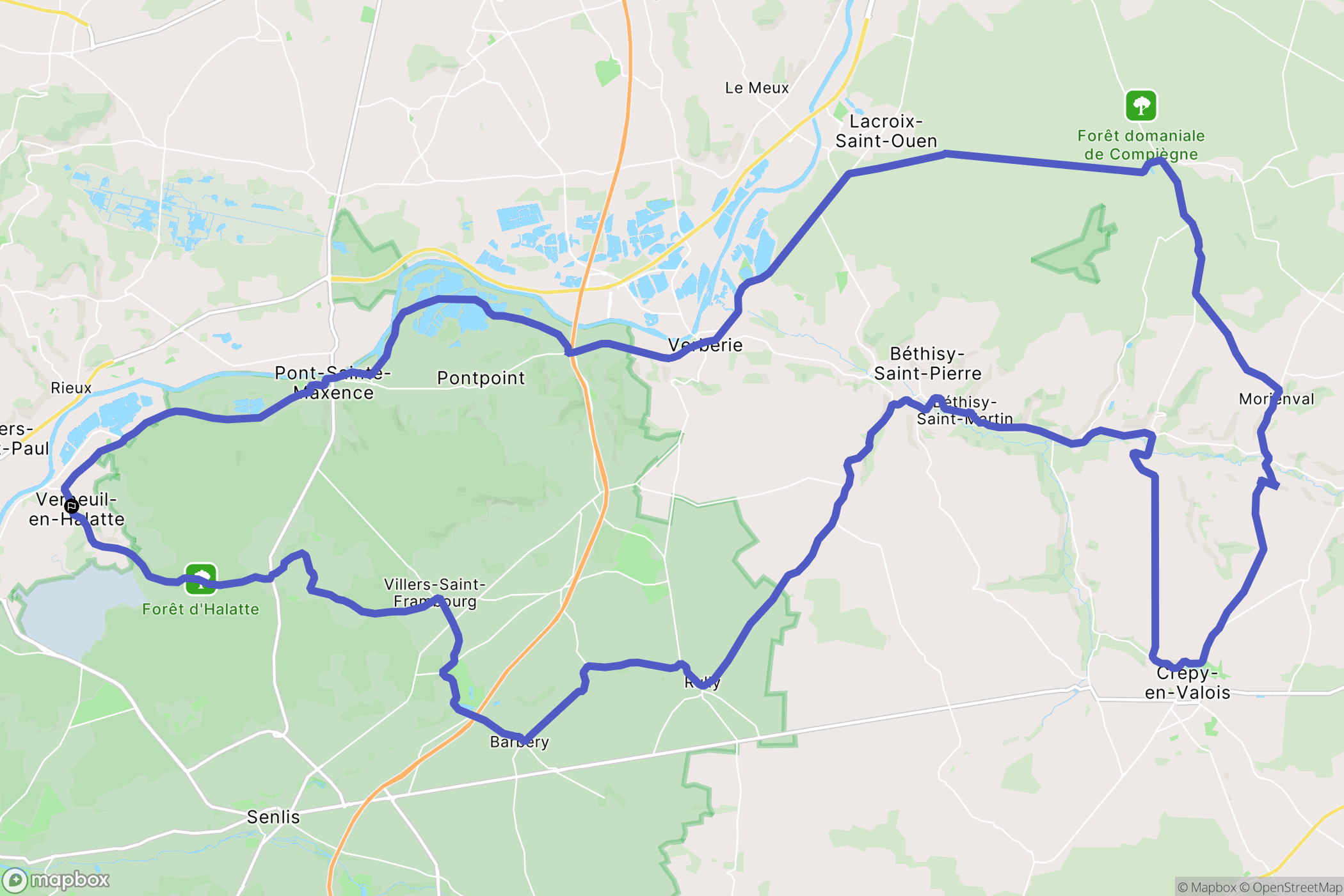 Verneuil-en-Halatte : carte du parcours de randonnée - France