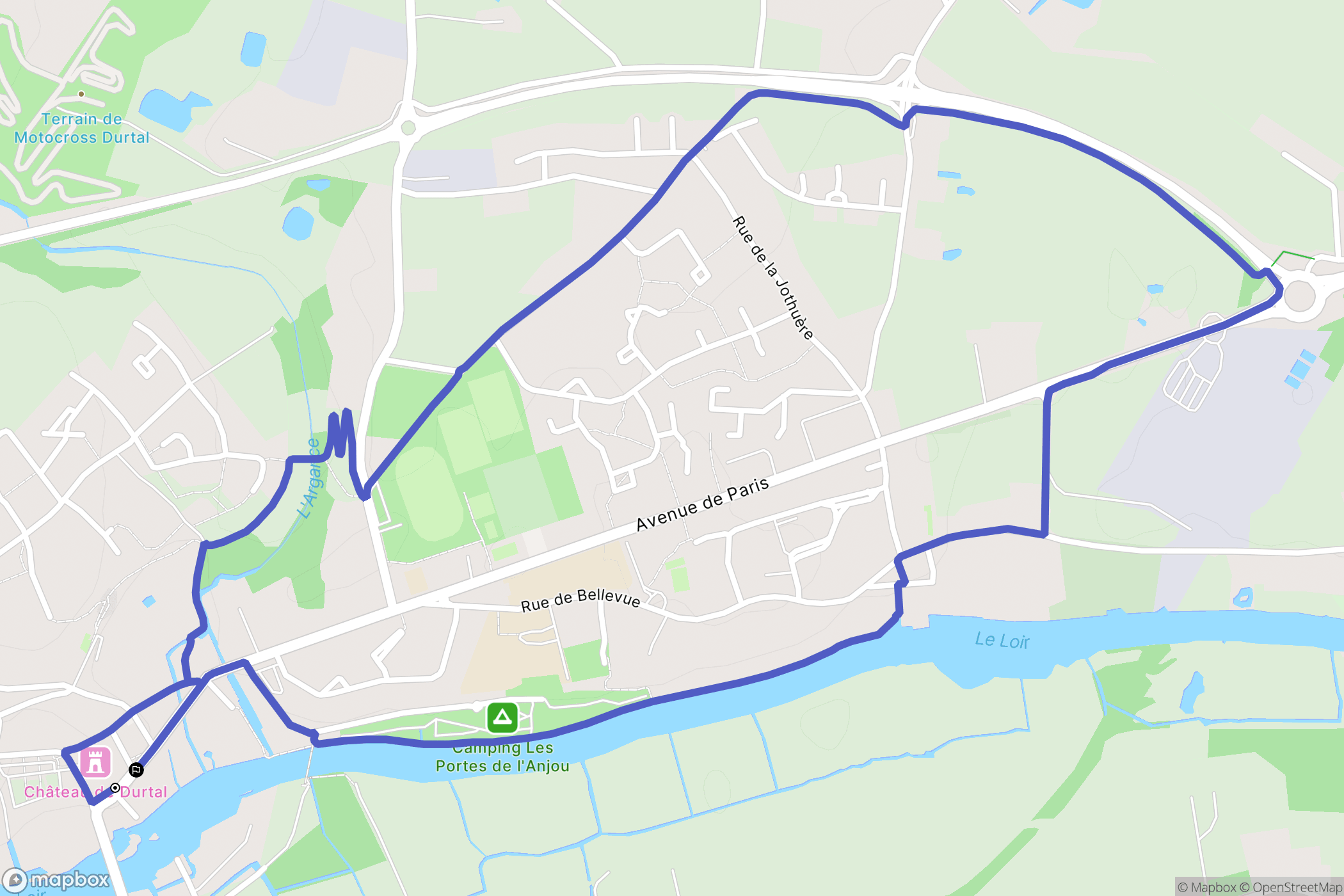 Durtal : carte du parcours de randonnée - France