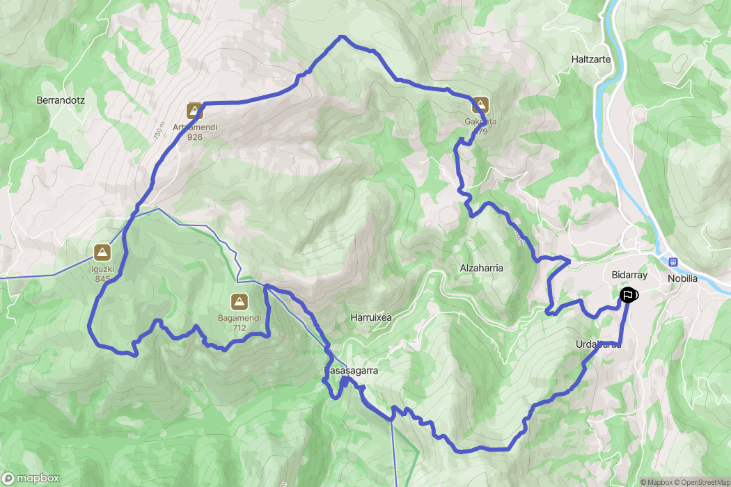 Bidarray : carte du parcours de randonnée - France