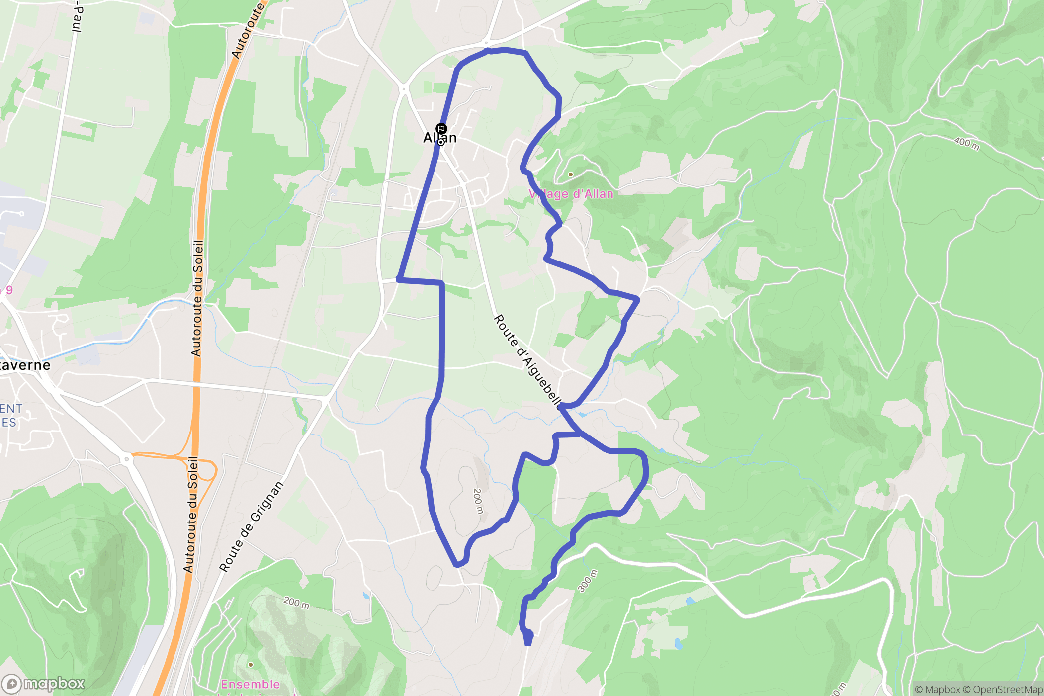 Allan : carte du parcours de randonnée - France