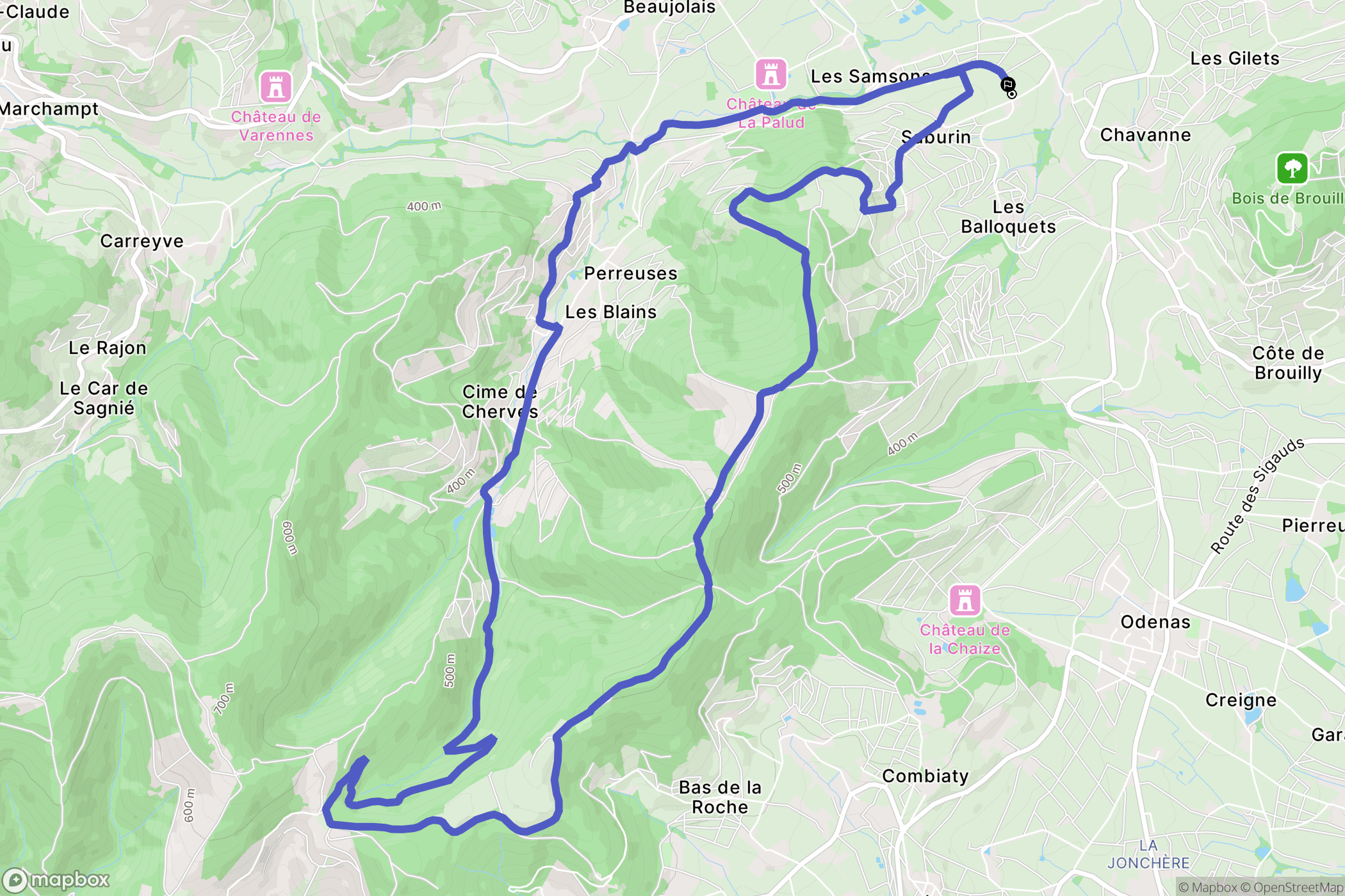 Quincié-en-Beaujolais : carte du parcours de randonnée - France